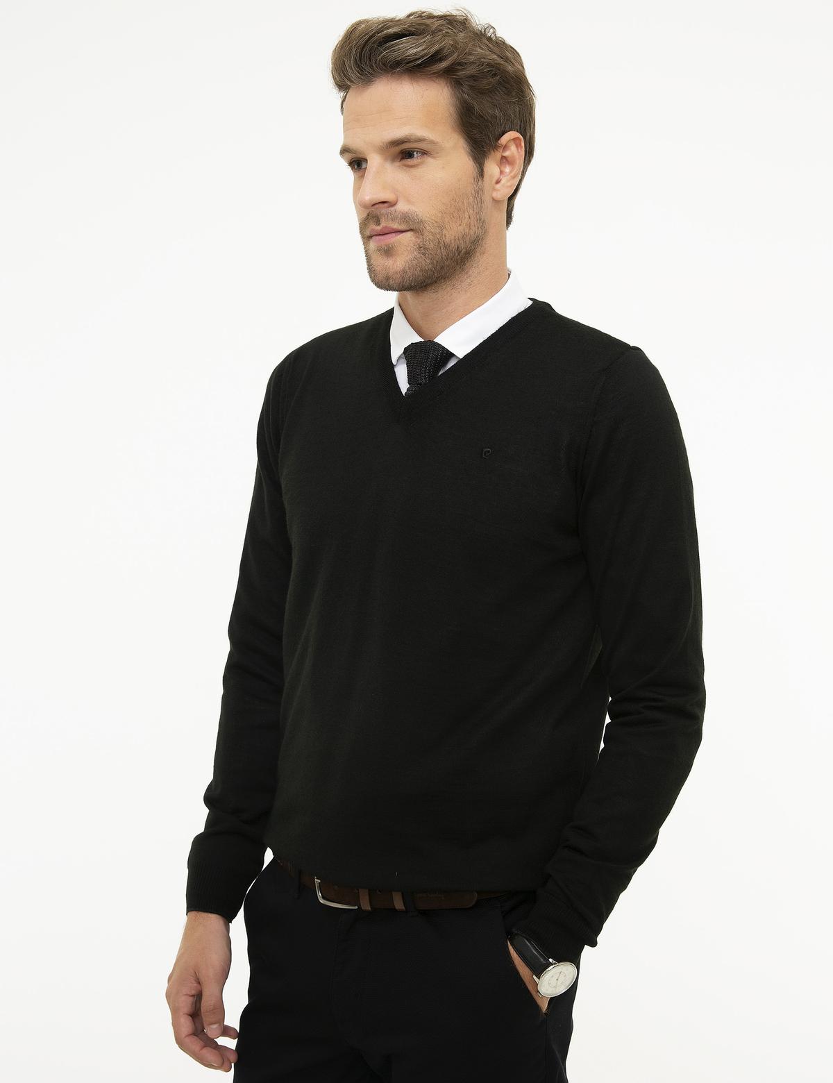 Siyah Slim Fit Basic Kazak - 50206762013