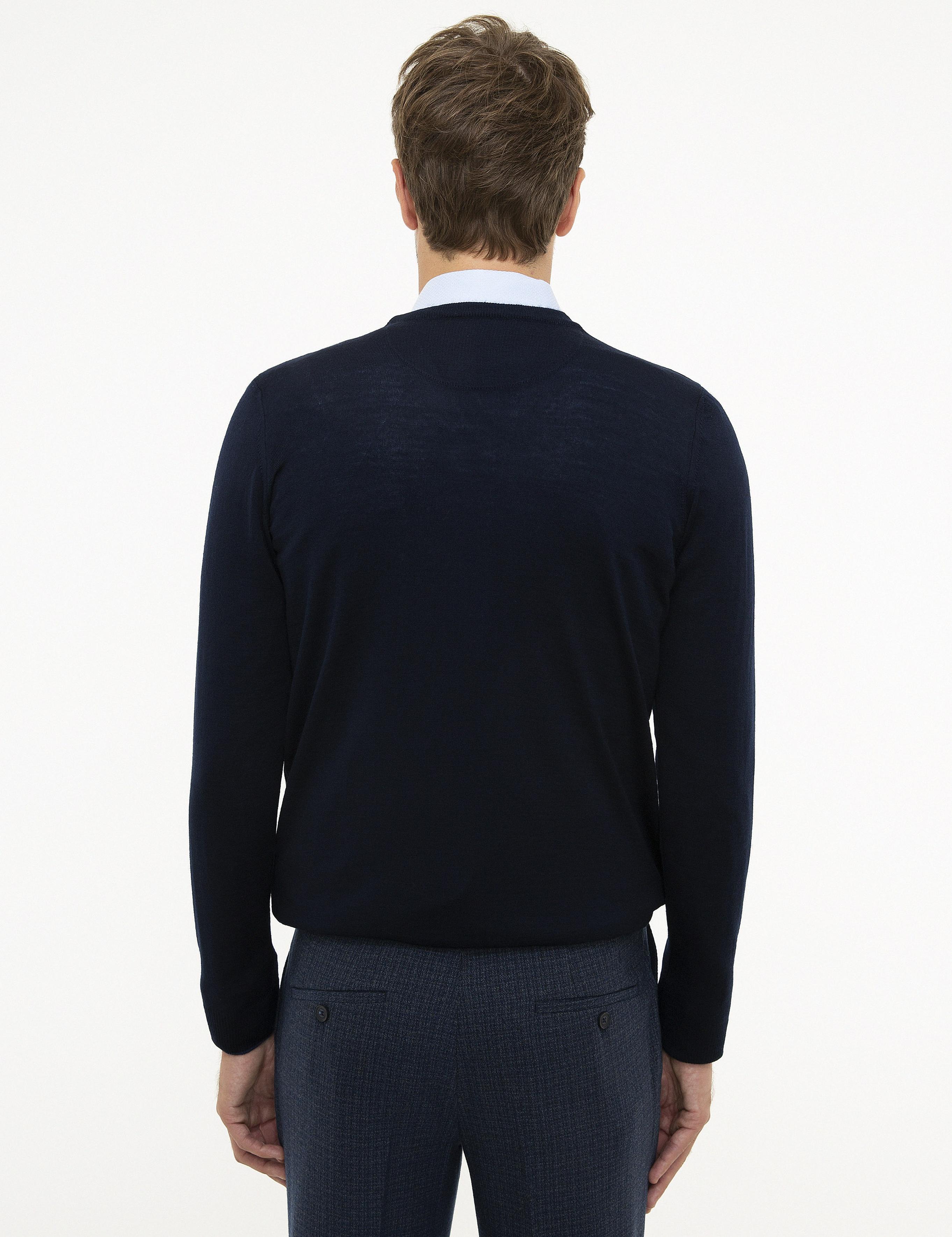 Lacivert Slim Fit Basic Kazak