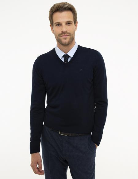 Lacivert Slim Fit Basic Kazak - 50206762024