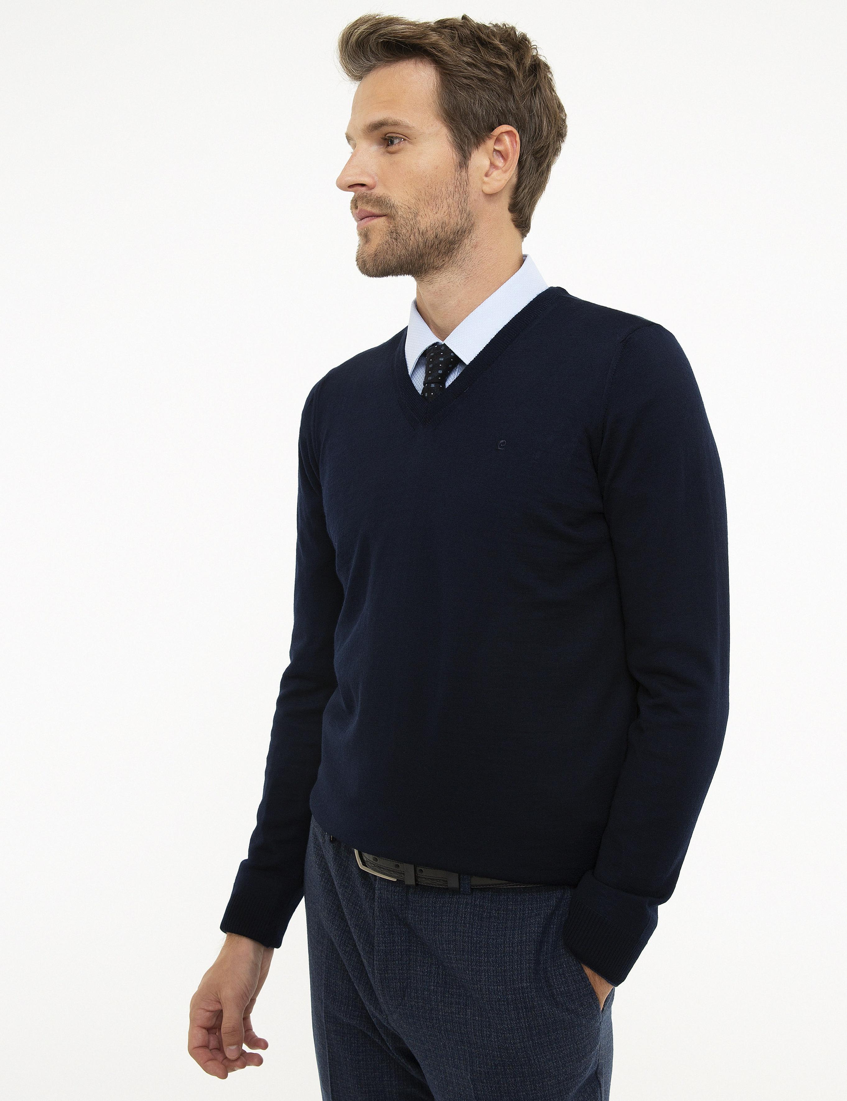 Lacivert Slim Fit Basic Kazak