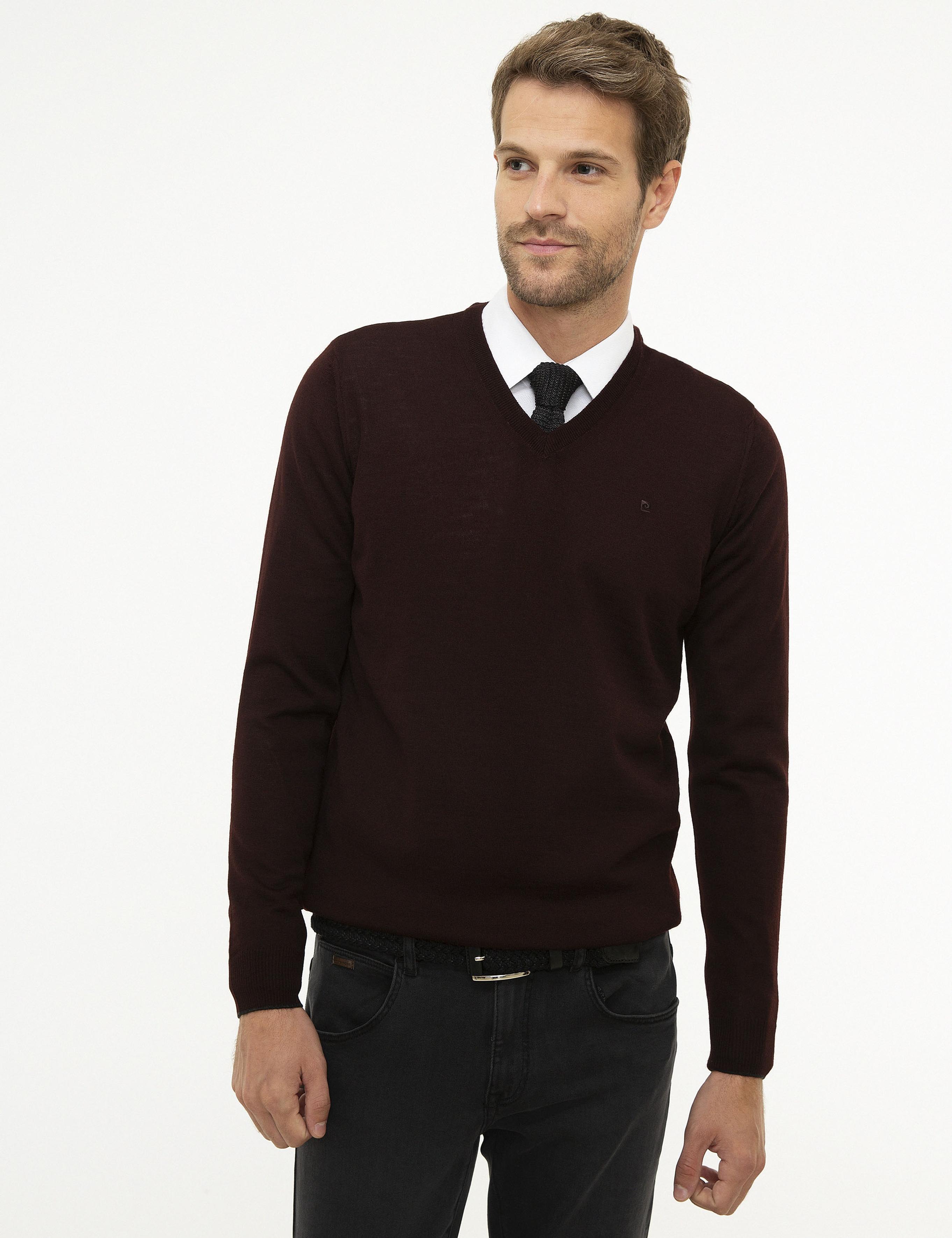 Bordo Slim Fit Basic Triko Kazak
