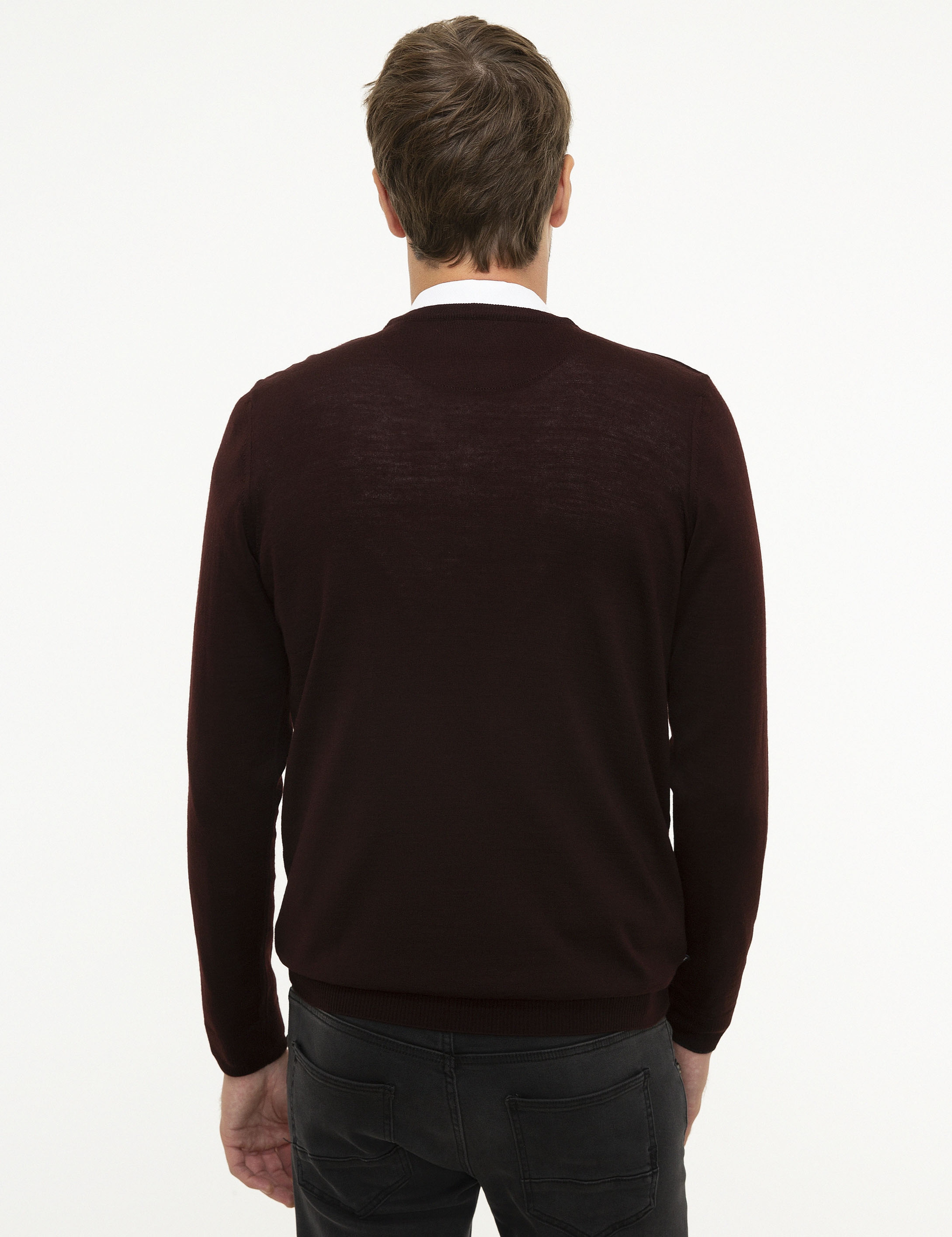 Bordo Slim Fit Basic Triko Kazak - Image 4