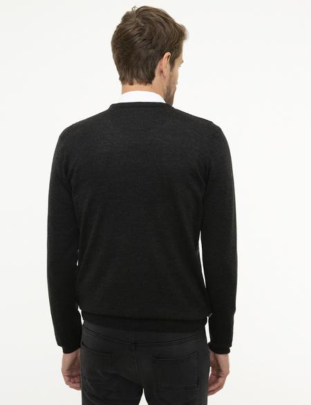 Antrasit Melanj Slim Fit V Yaka Basic Triko Kazak - 50206762064