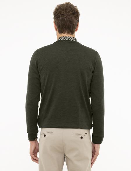 Yeşil Slim Fit V Yaka Basic Triko Kazak - 50206762043