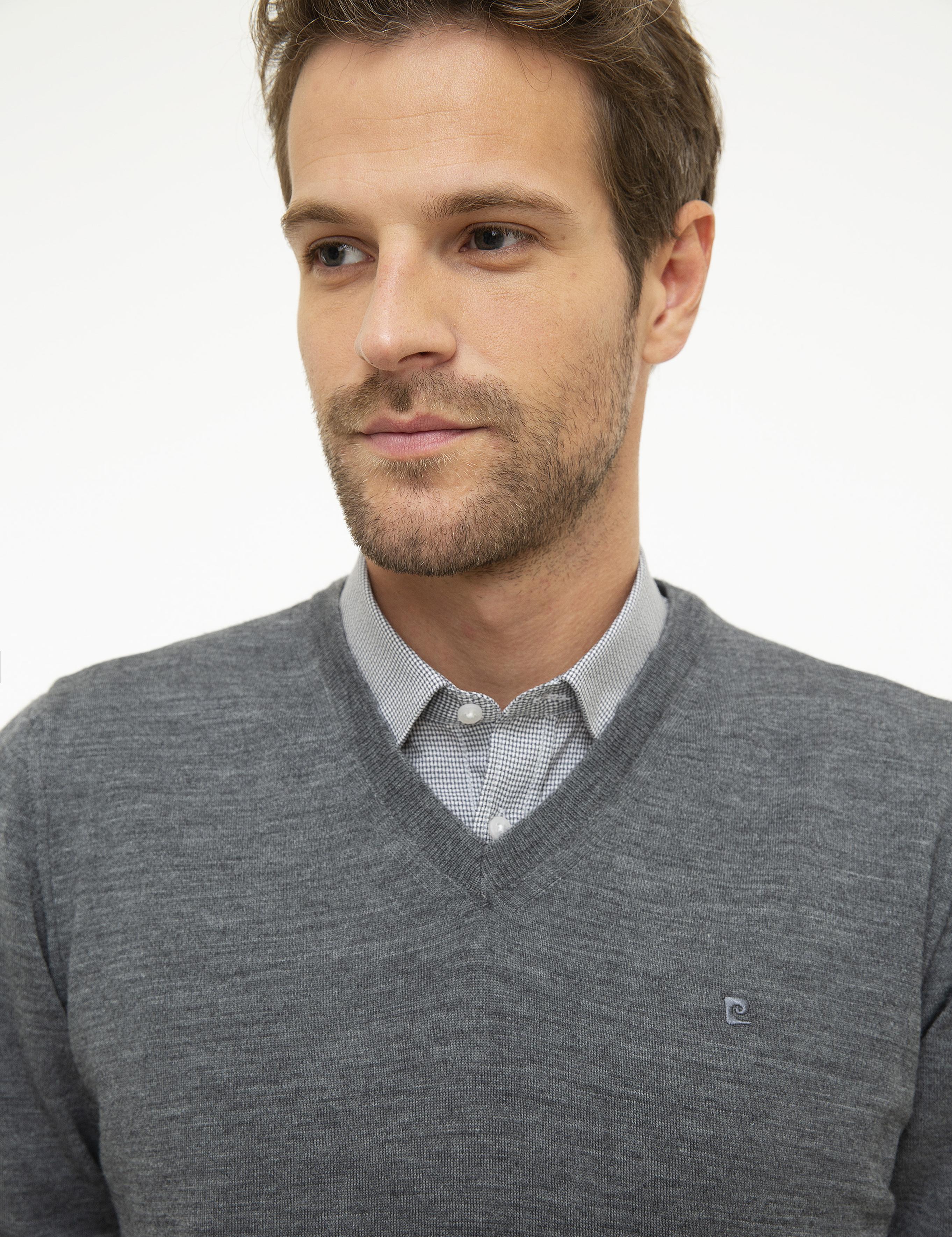 Gri Melanj Slim Fit Basic Kazak