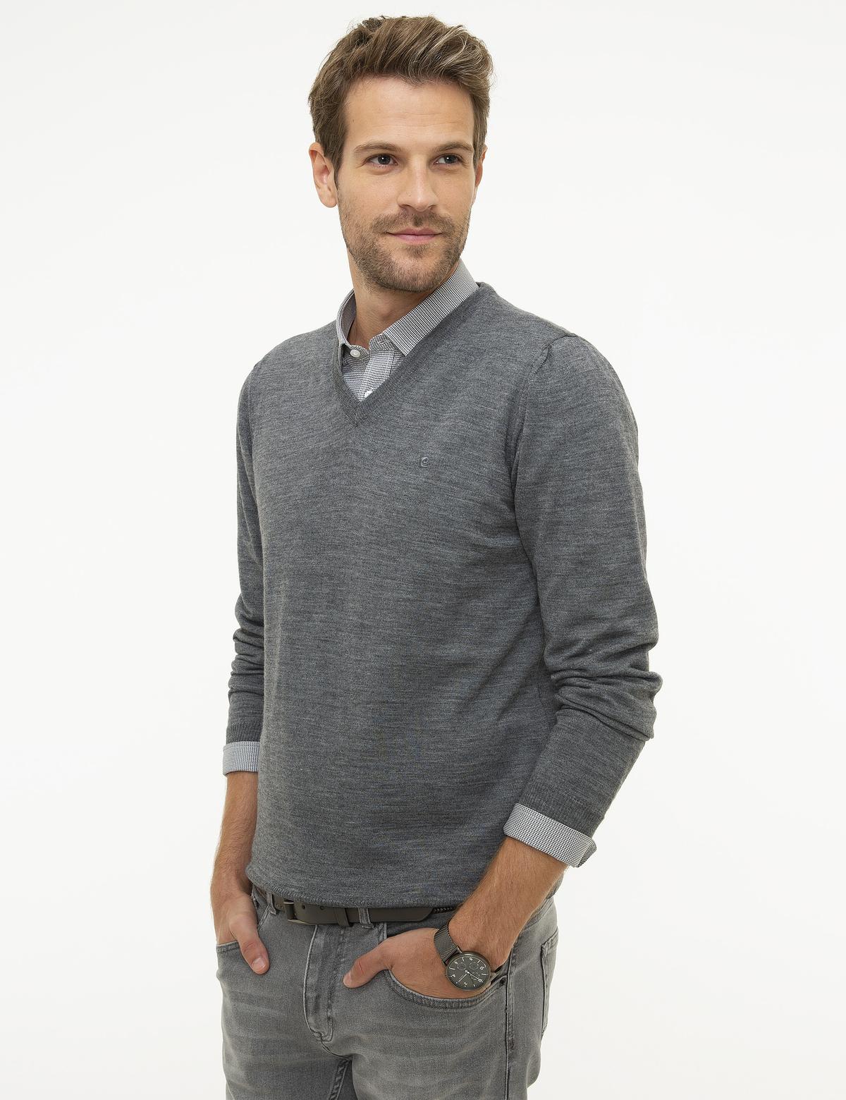 Gri Melanj Slim Fit Basic Kazak - 50206762073