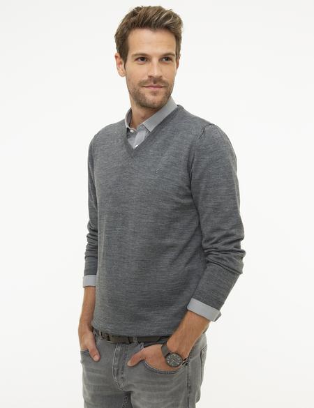 Gri Melanj Slim Fit Basic Kazak - 50206762073