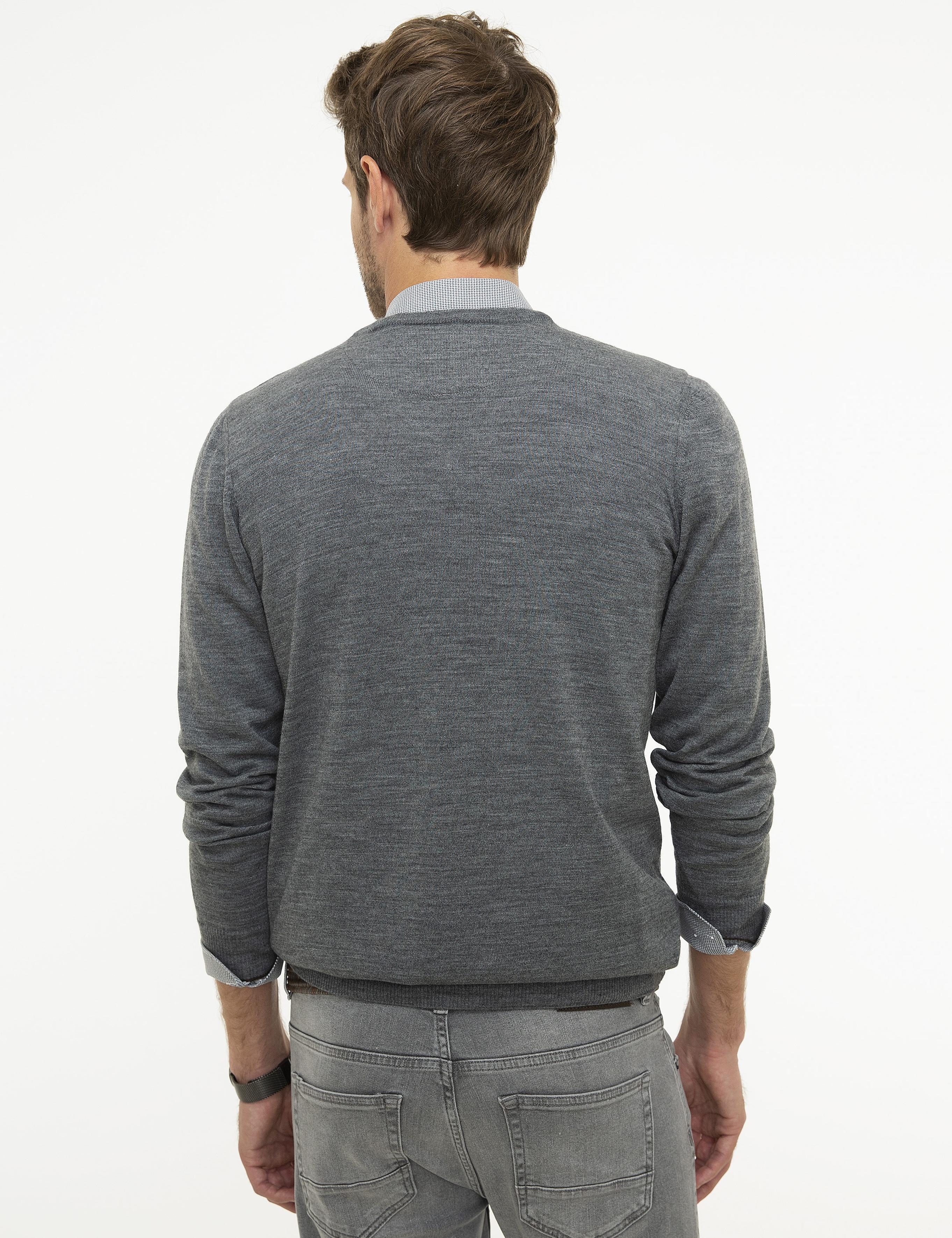 Gri Melanj Slim Fit Basic Kazak