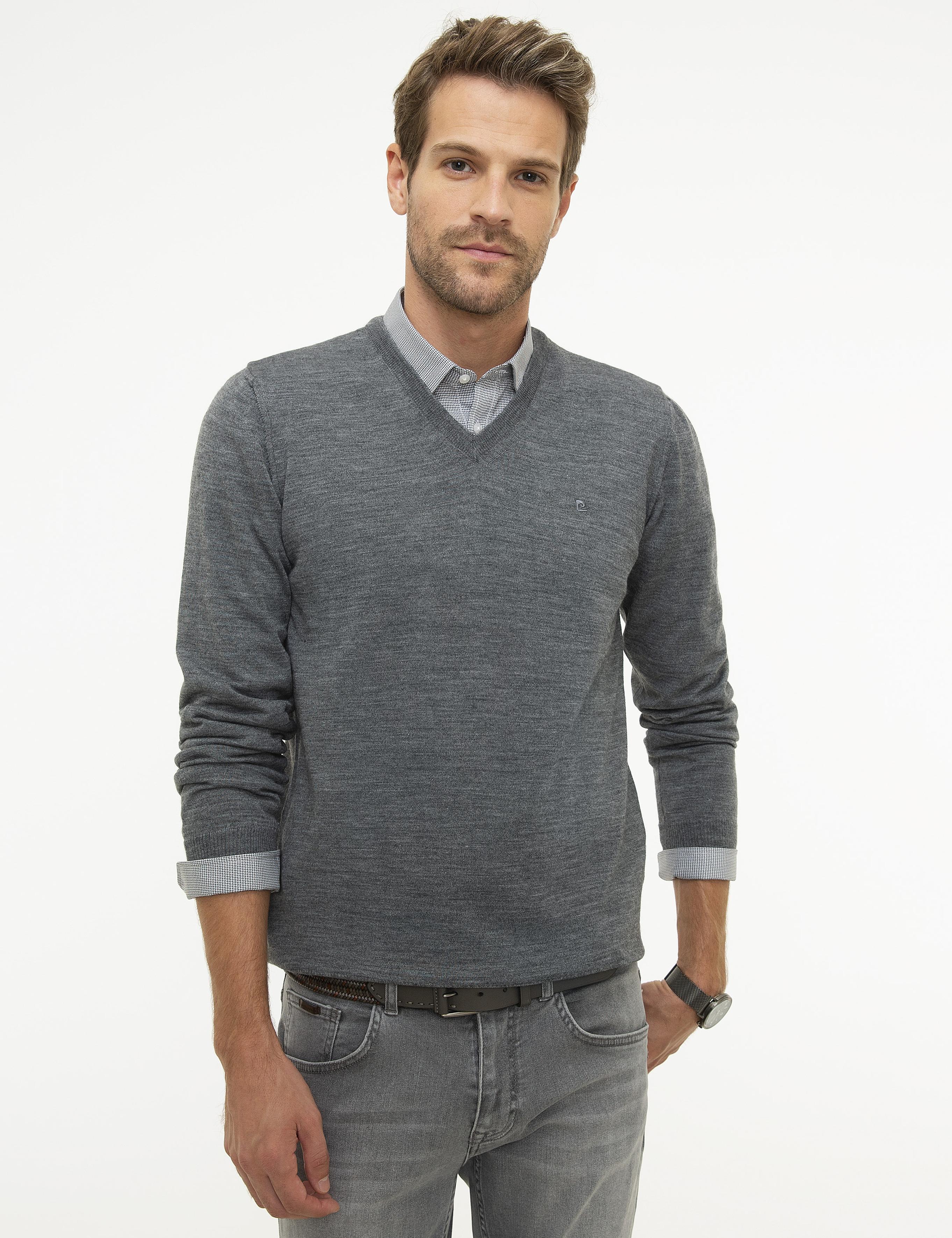 Gri Melanj Slim Fit Basic Kazak