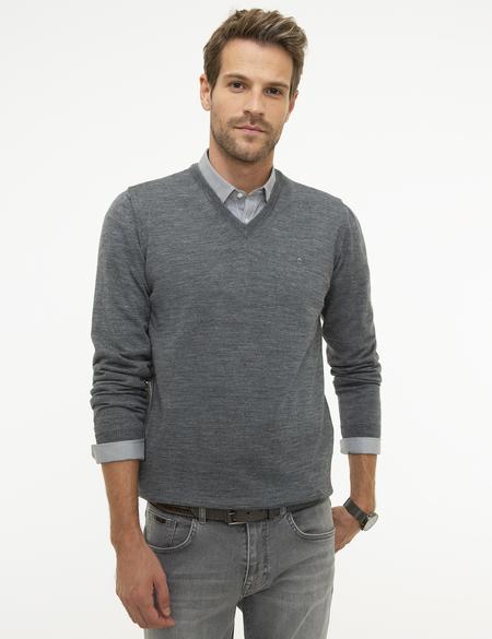 Gri Melanj Slim Fit Basic Kazak - 50206762073