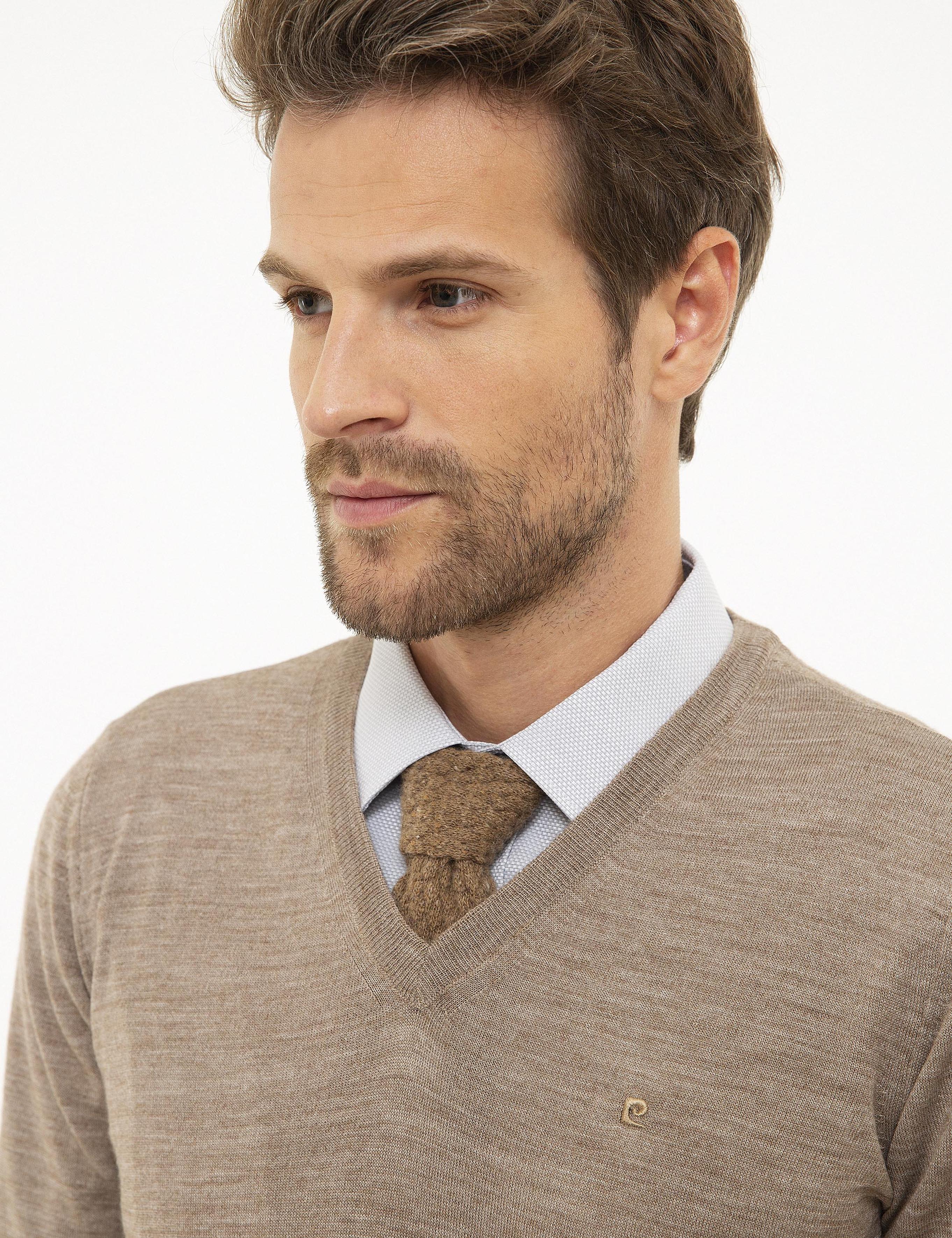 Taş Slim Fit V Yaka Yün Karışımlı Basic Triko Kazak