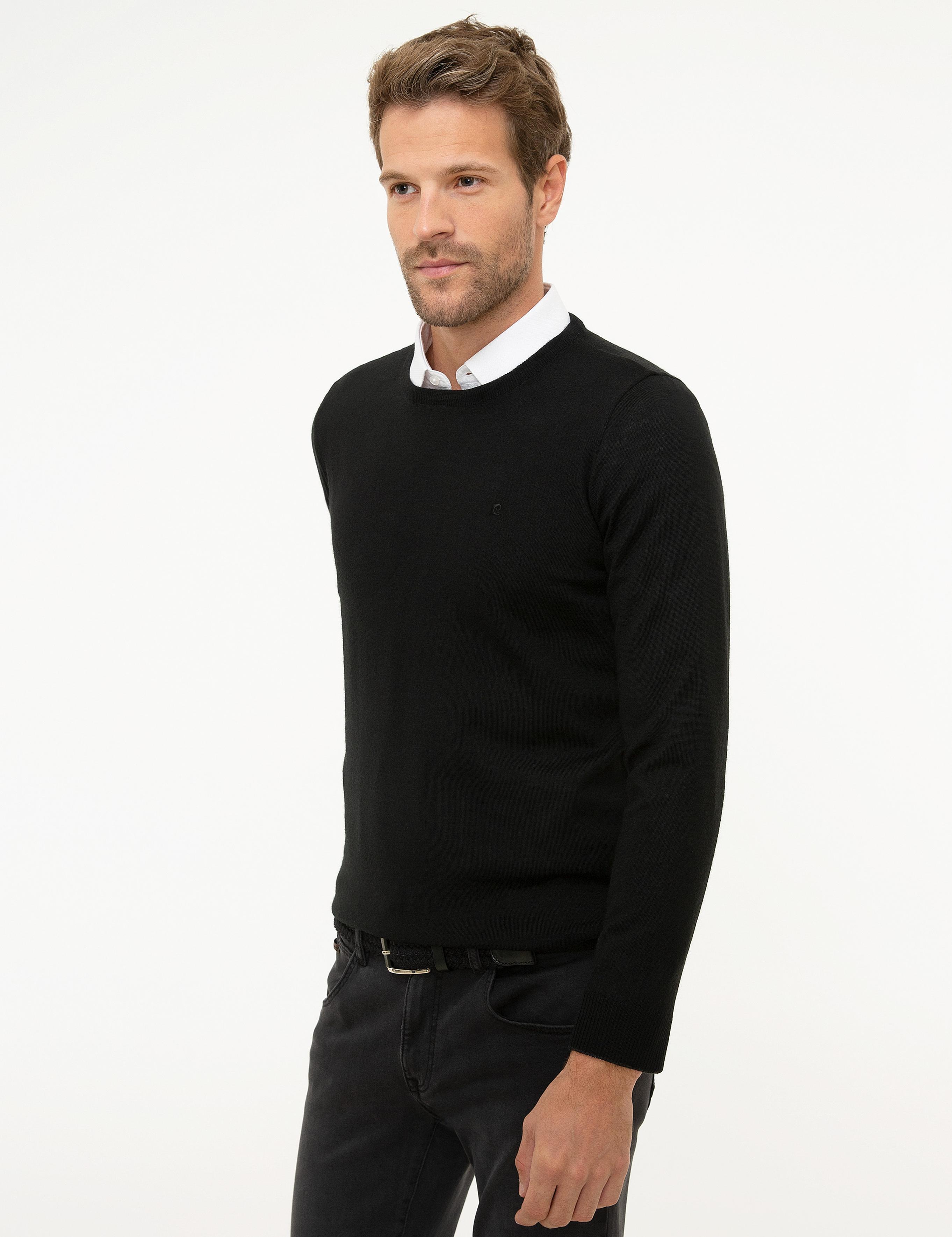 Siyah Slim Fit Bisiklet Yaka Basic Triko Kazak