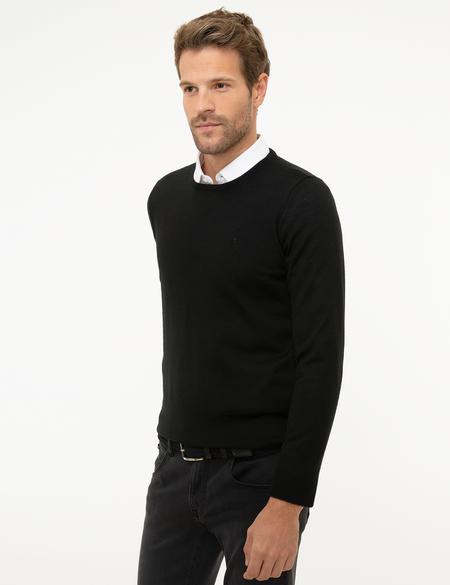 Siyah Slim Fit Bisiklet Yaka Basic Triko Kazak - 50206763026