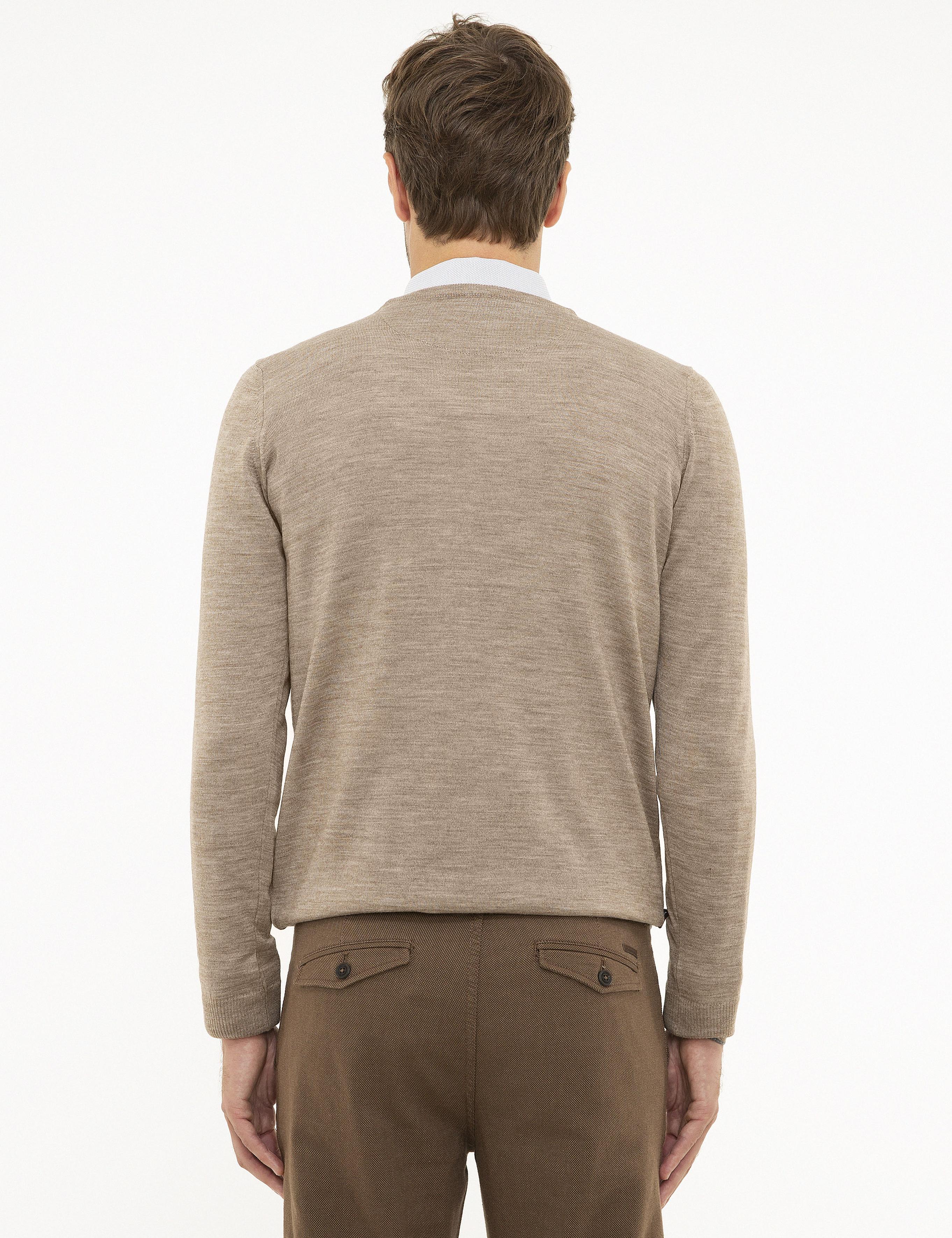 Taş Slim Fit V Yaka Yün Karışımlı Basic Triko Kazak