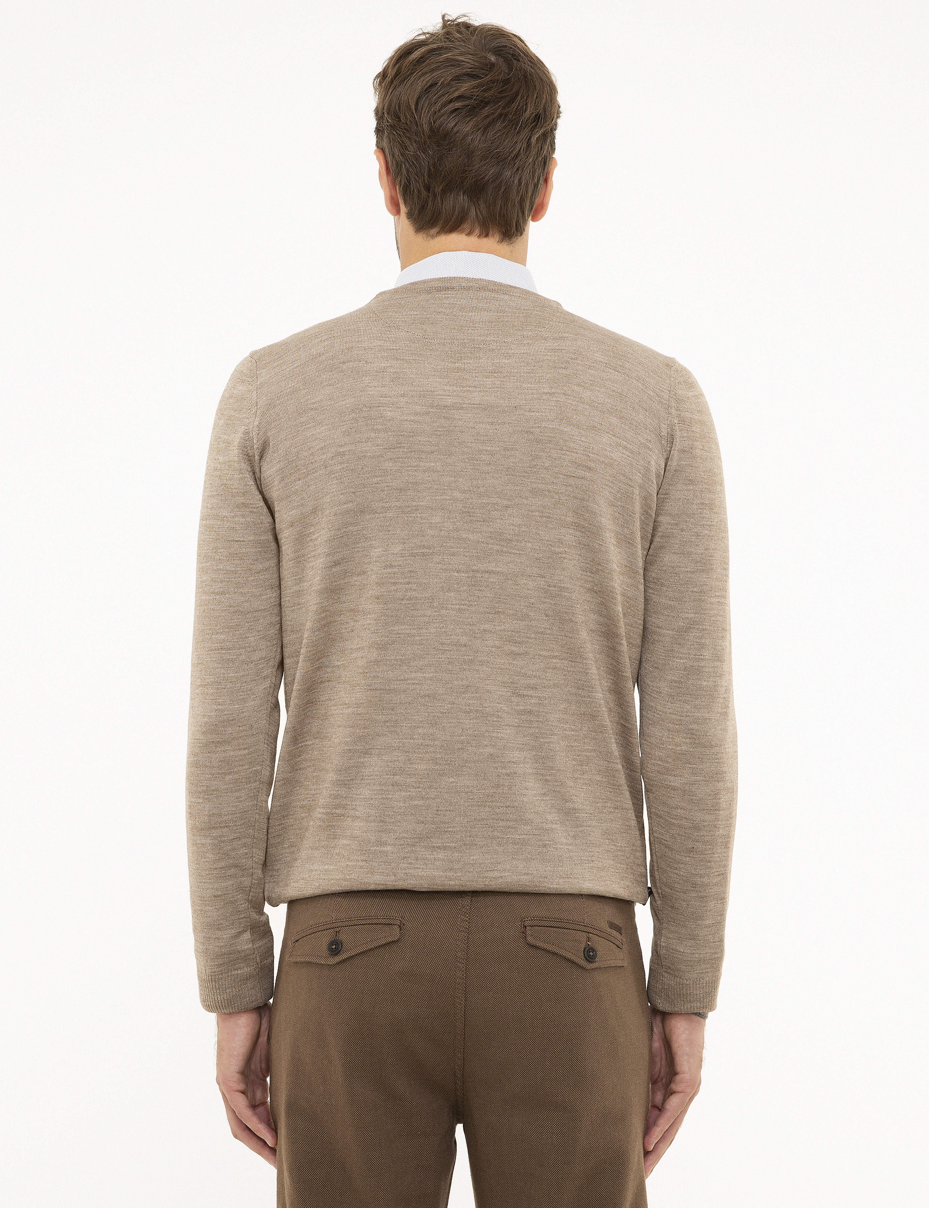 Taş Slim Fit V Yaka Yün Karışımlı Basic Triko Kazak - Image 4
