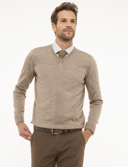 Taş Slim Fit V Yaka Yün Karışımlı Basic Triko Kazak - 50206762103