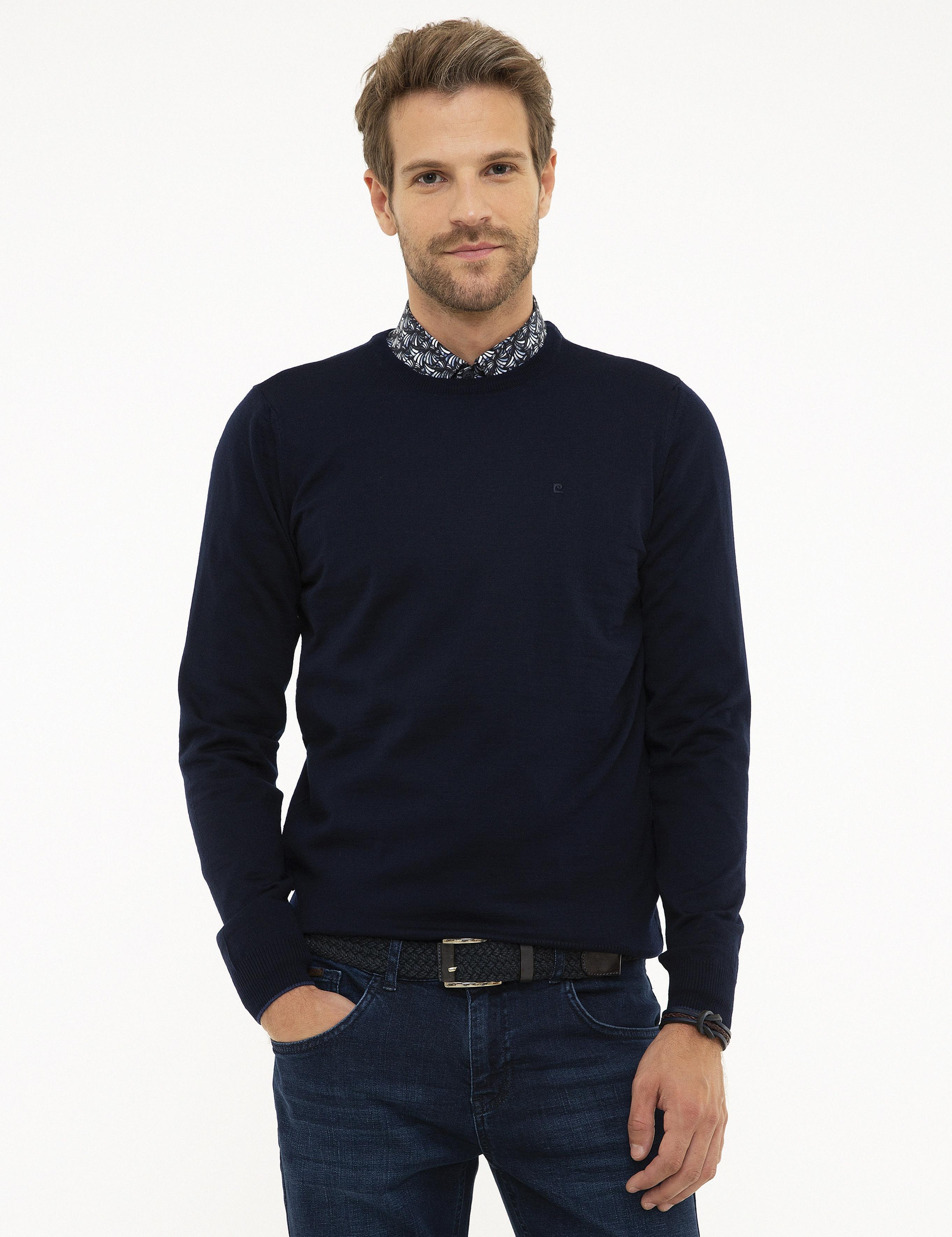 Lacivert Slim Fit Bisiklet Yaka Basic Triko Kazak