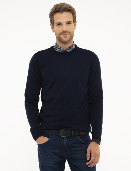 Lacivert Slim Fit Bisiklet Yaka Basic Triko Kazak - 50206763035