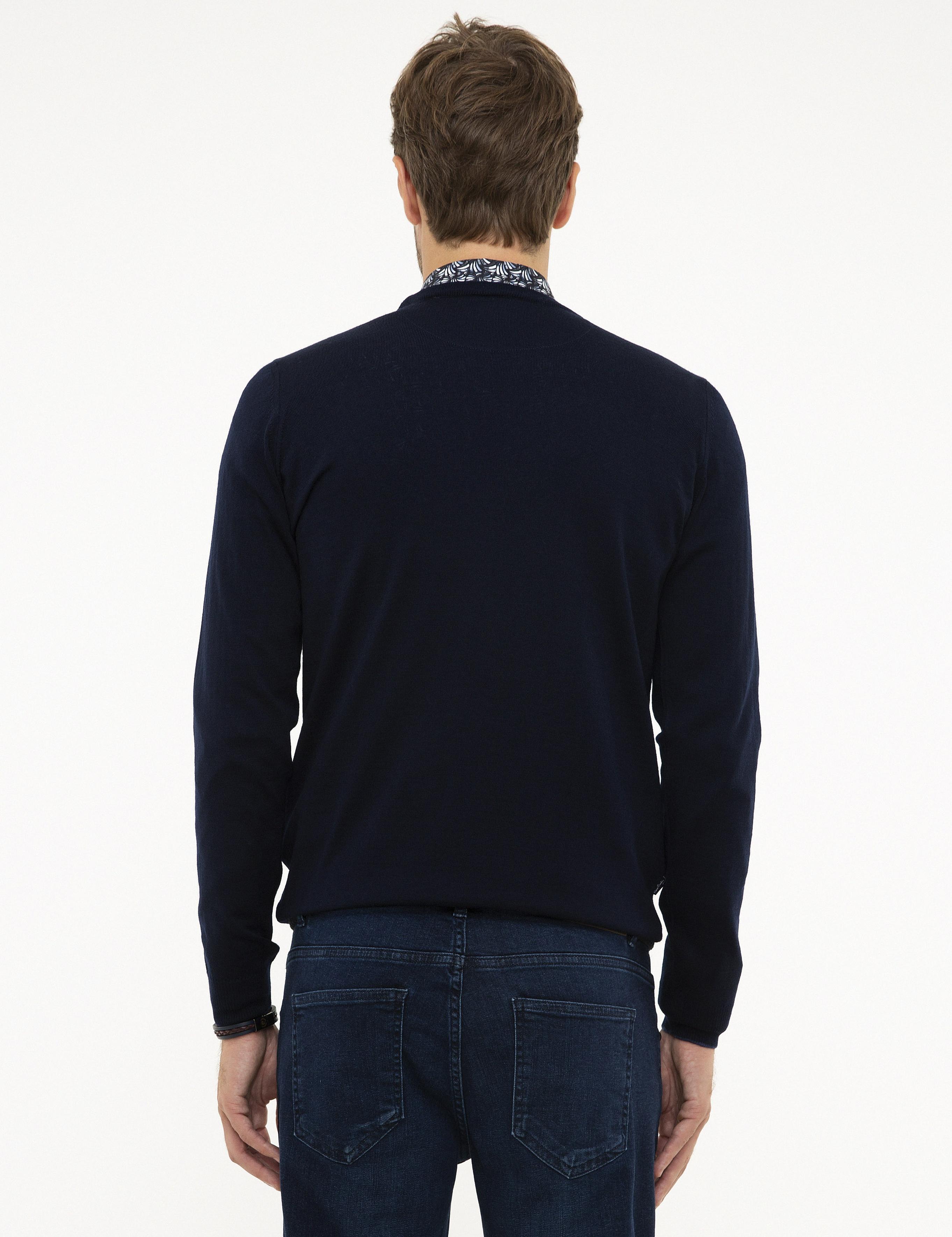 Lacivert Slim Fit Bisiklet Yaka Basic Triko Kazak