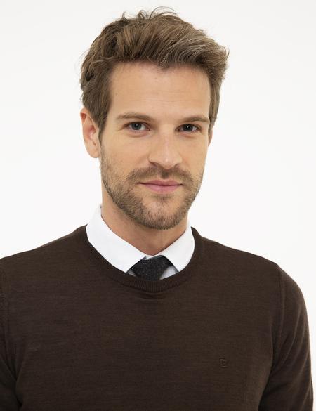 Kahverengi Slim Fit Bisiklet Yaka Basic Triko Kazak - 50206763053