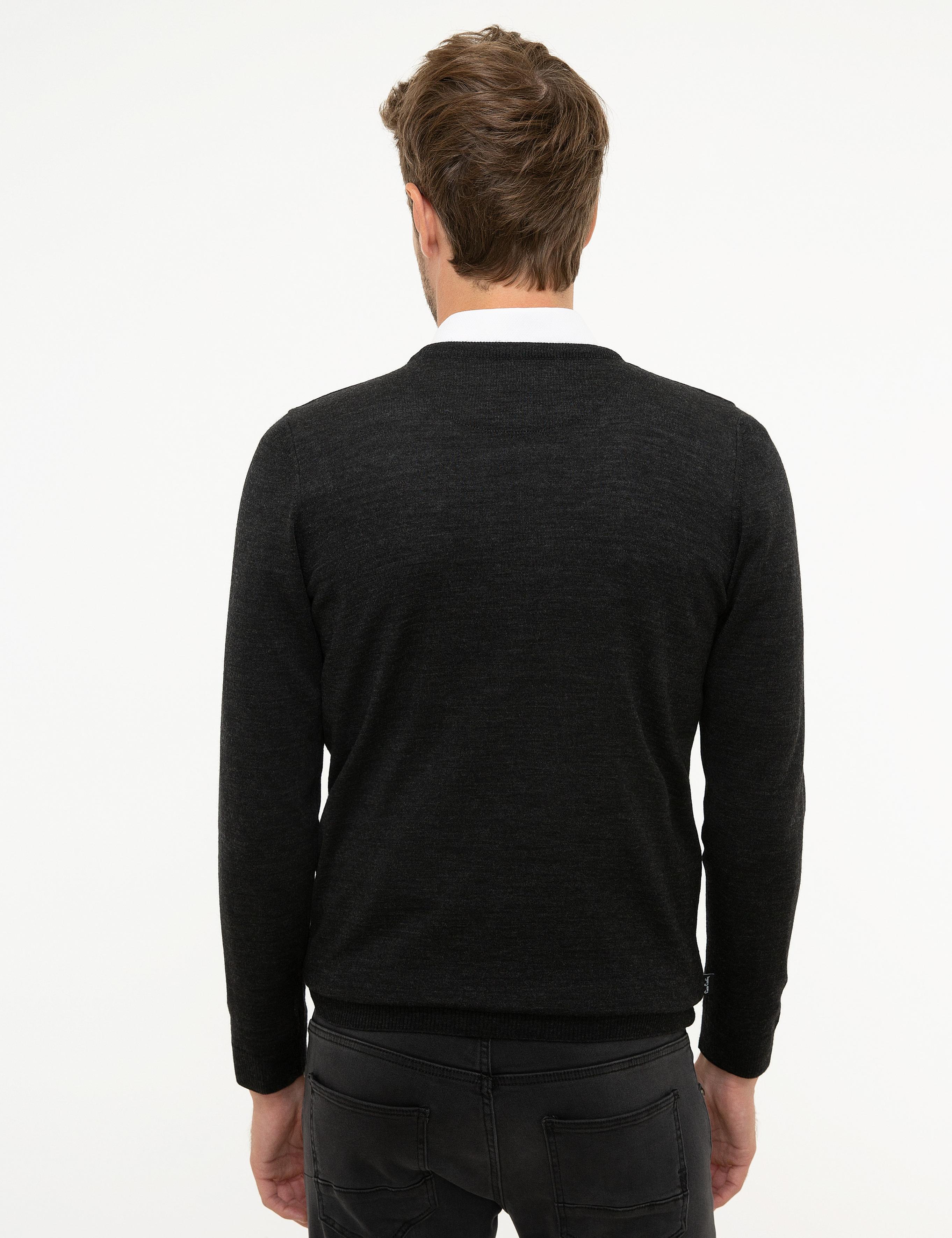 Antrasit Gri Melanj Slim Fit Basic Triko Kazak