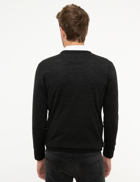 Antrasit Gri Melanj Slim Fit Basic Triko Kazak - 50206763089