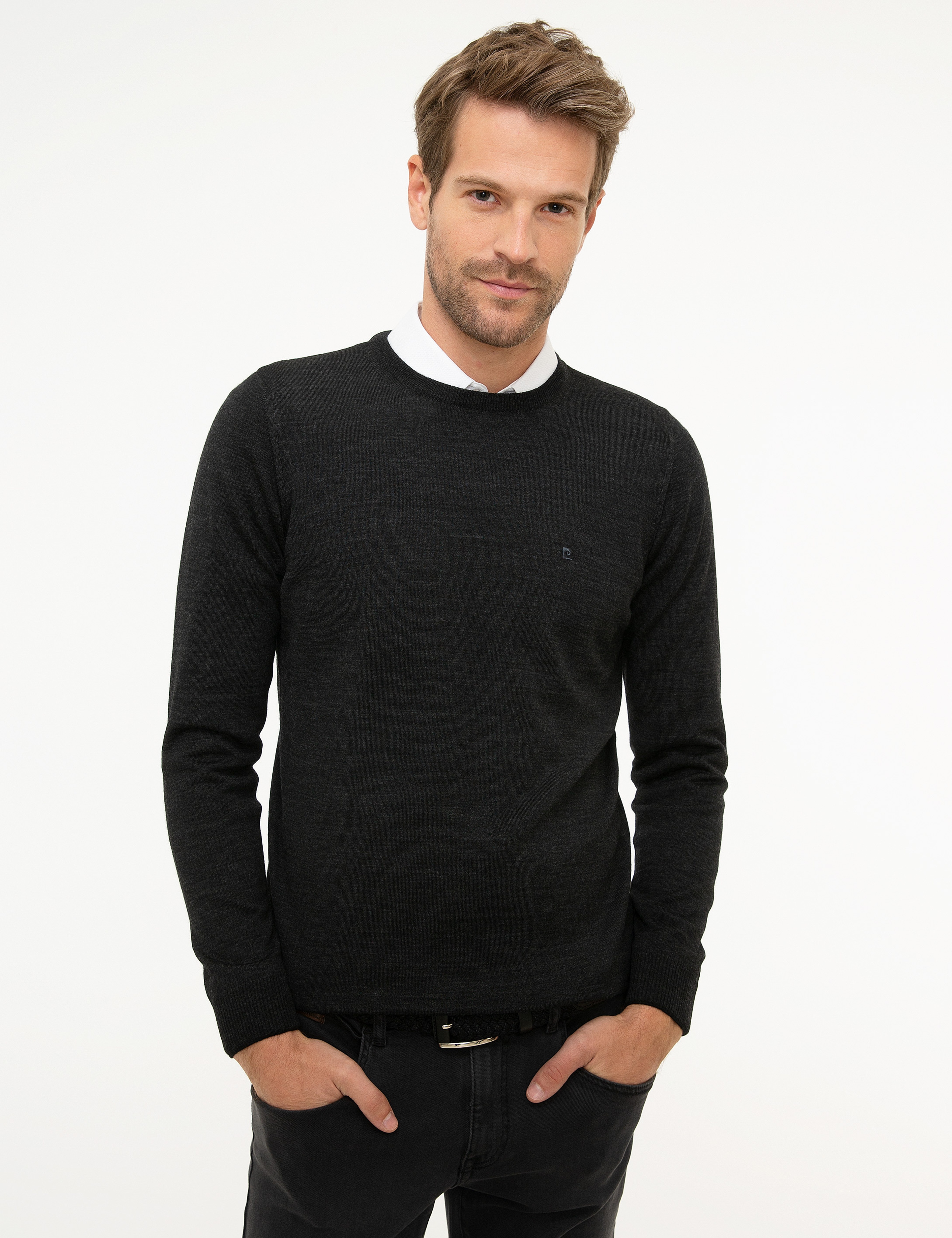 Antrasit Melanj Slim Fit Basic Kazak - Image 1
