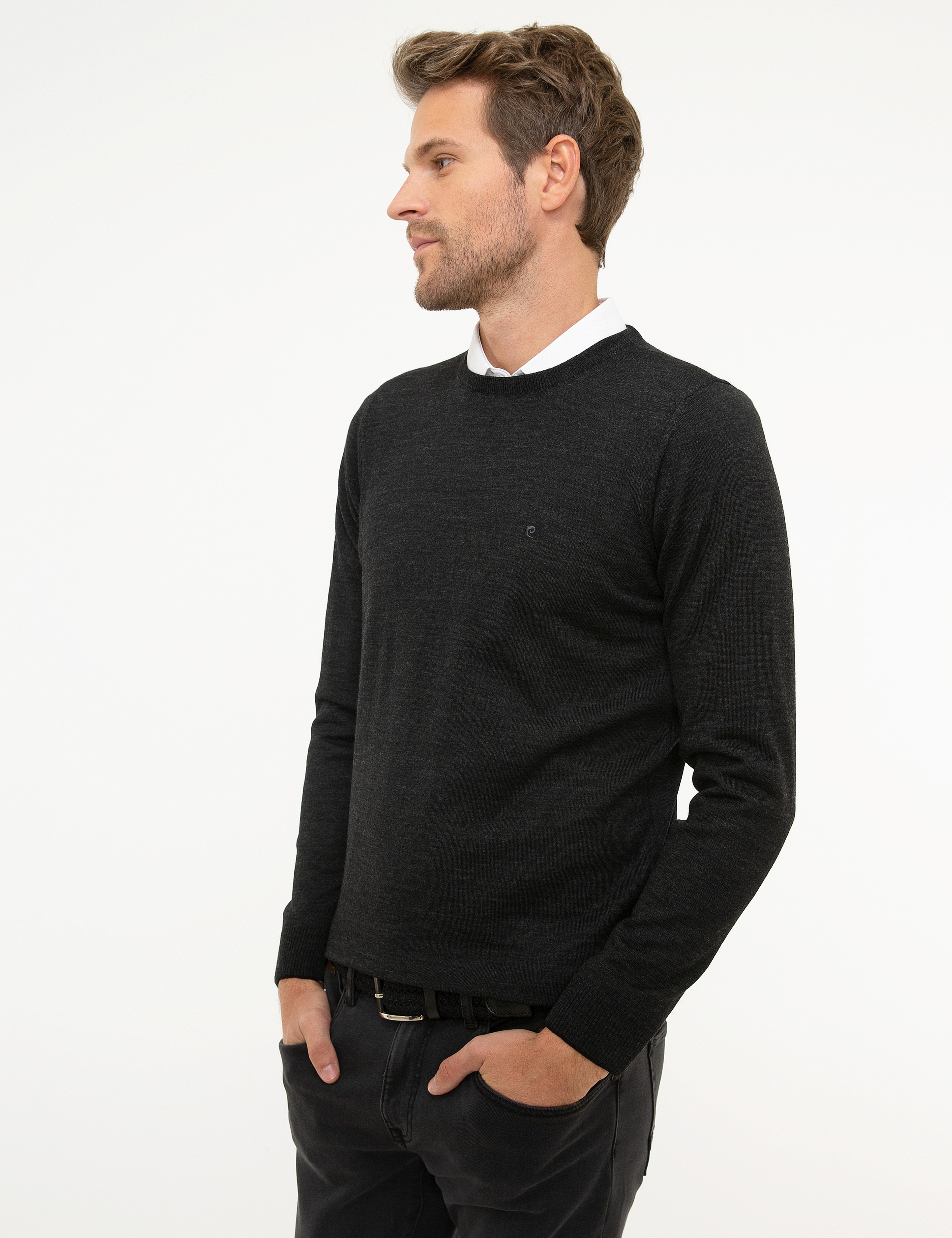 Antrasit Melanj Slim Fit Basic Kazak