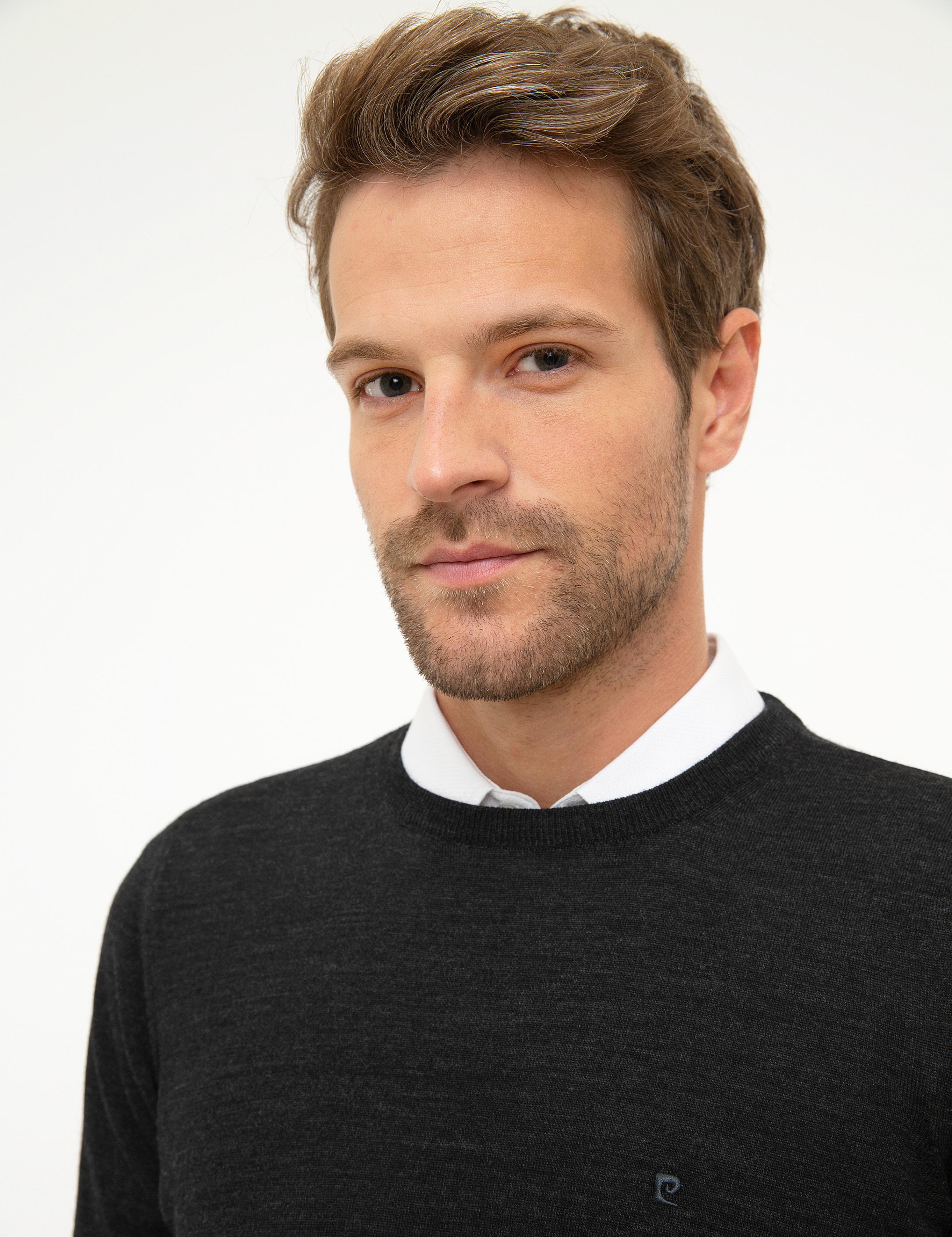 Antrasit Gri Melanj Slim Fit Basic Triko Kazak