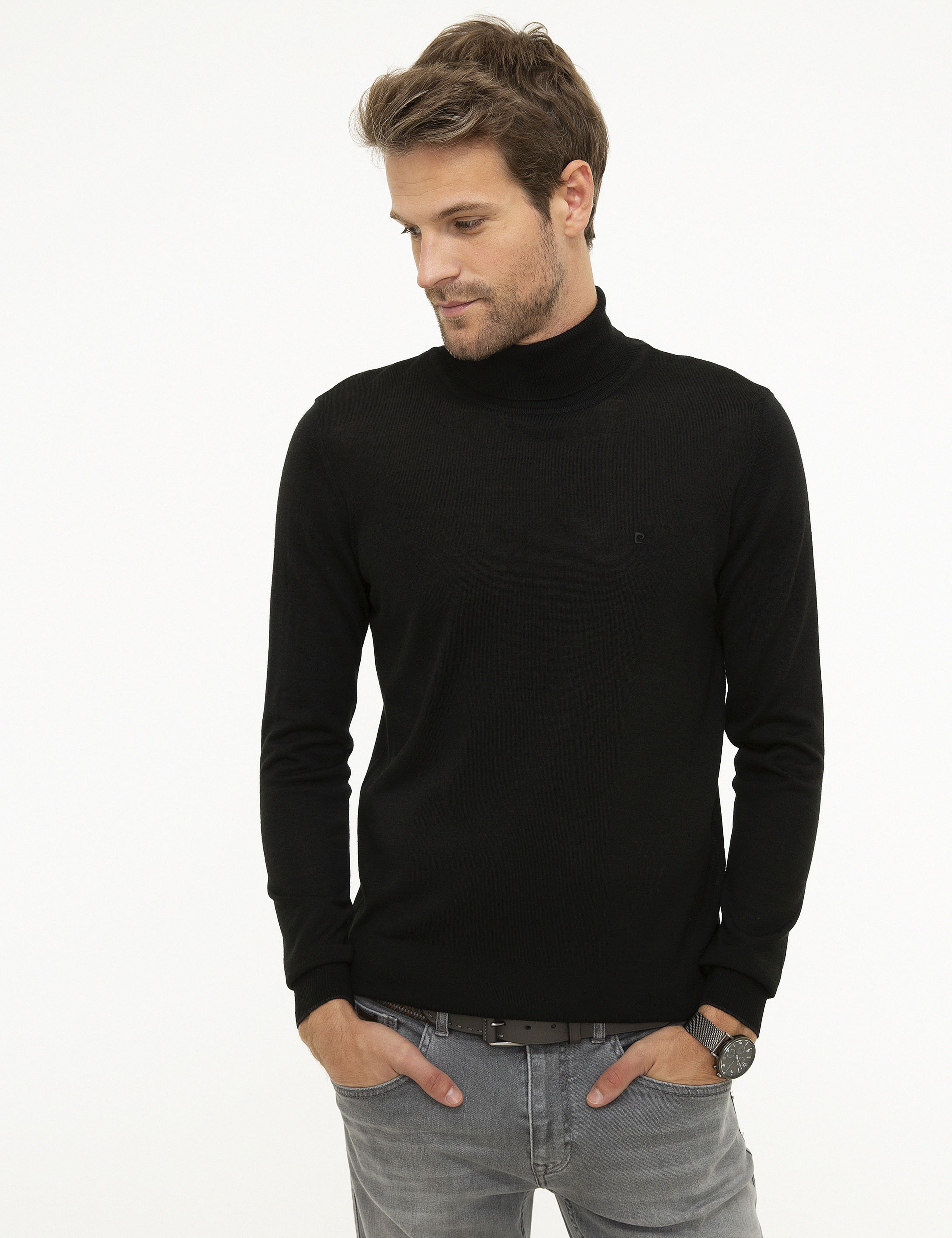 Siyah Slim Fit Tam Balıkçı Yaka Basic Triko Kazak - Image 2