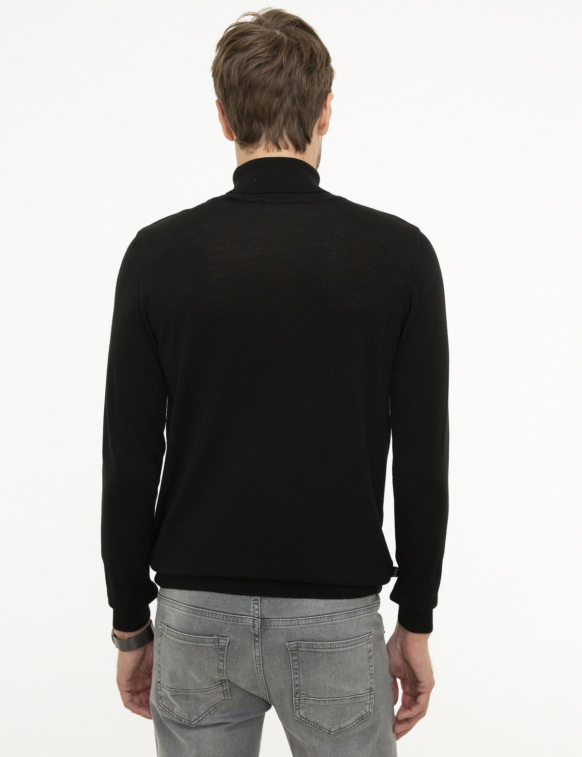 Siyah Slim Fit Tam Balıkçı Yaka Basic Triko Kazak - 50206771006