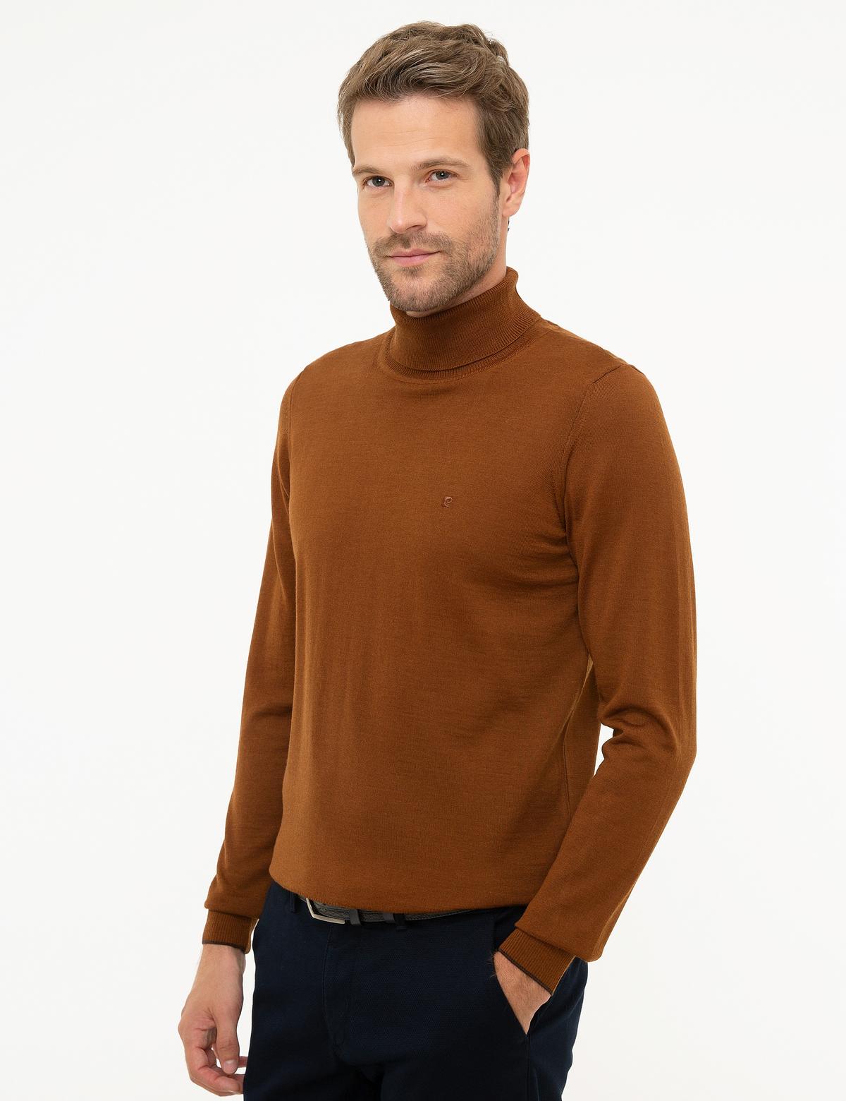 Taba Slim Fit Tam Balıkçı Yaka Yün Karışımlı Basic Triko Kazak - 50206771096