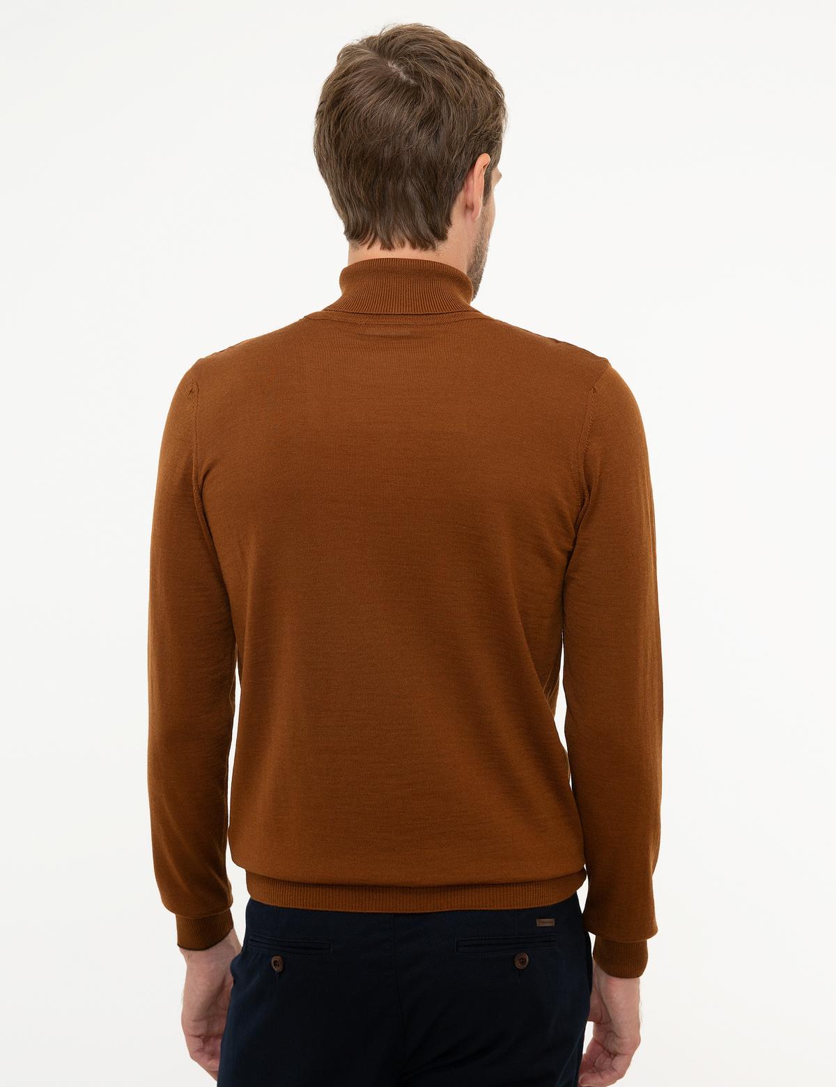 Taba Slim Fit Tam Balıkçı Yaka Yün Karışımlı Basic Triko Kazak - 50206771096