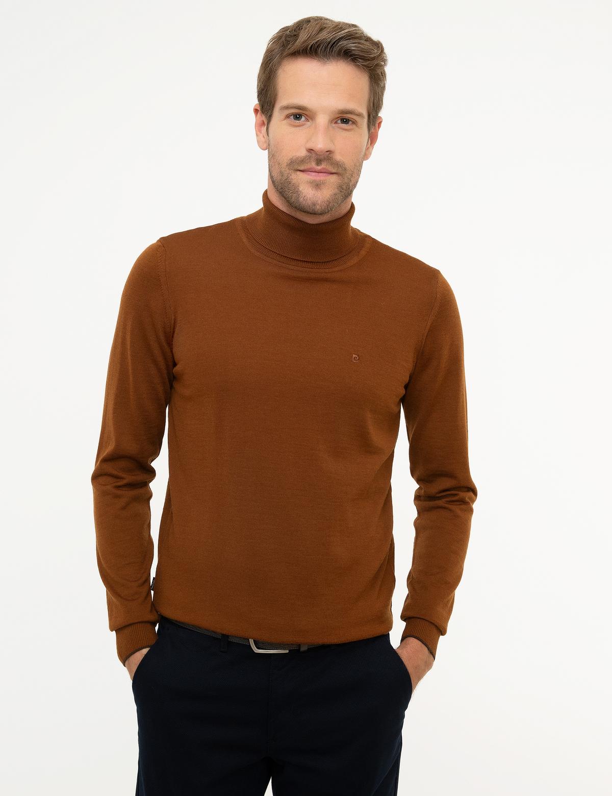 Taba Slim Fit Tam Balıkçı Yaka Yün Karışımlı Basic Triko Kazak - 50206771096