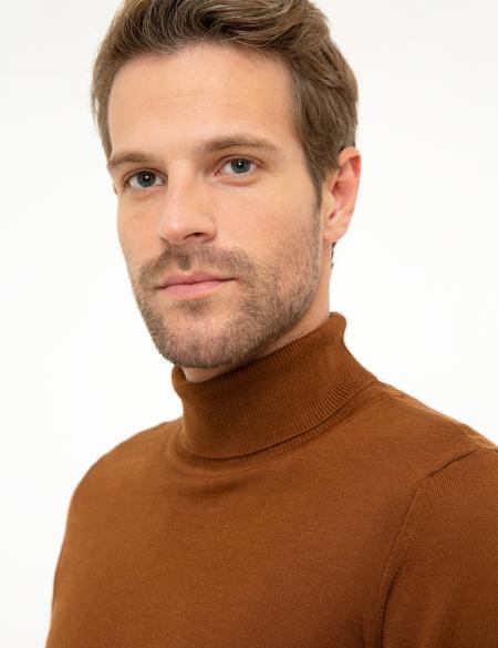 Taba Slim Fit Tam Balıkçı Yaka Yün Karışımlı Basic Triko Kazak - 50206771096