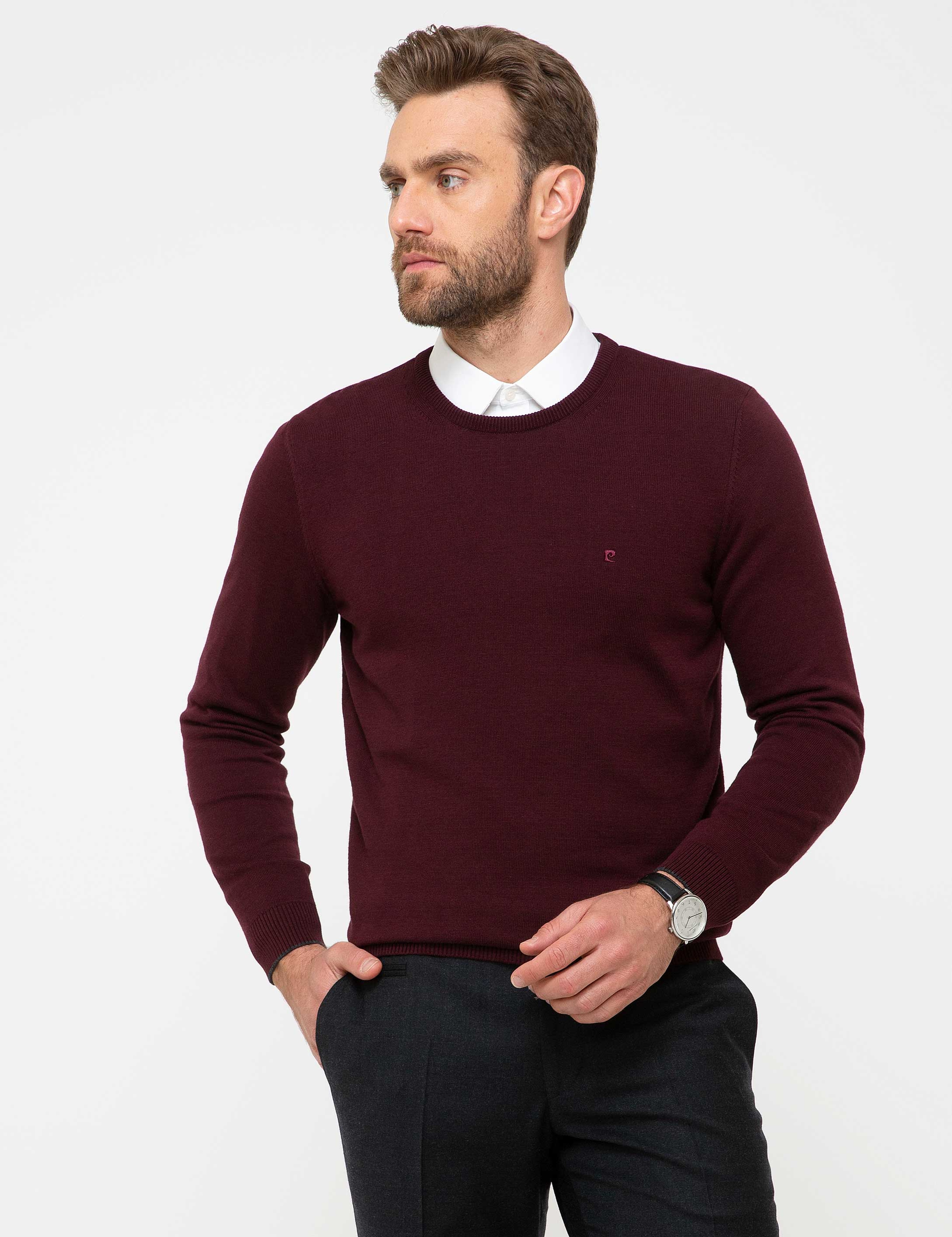 Bordo Slim Fit Basic Kazak - Image 2
