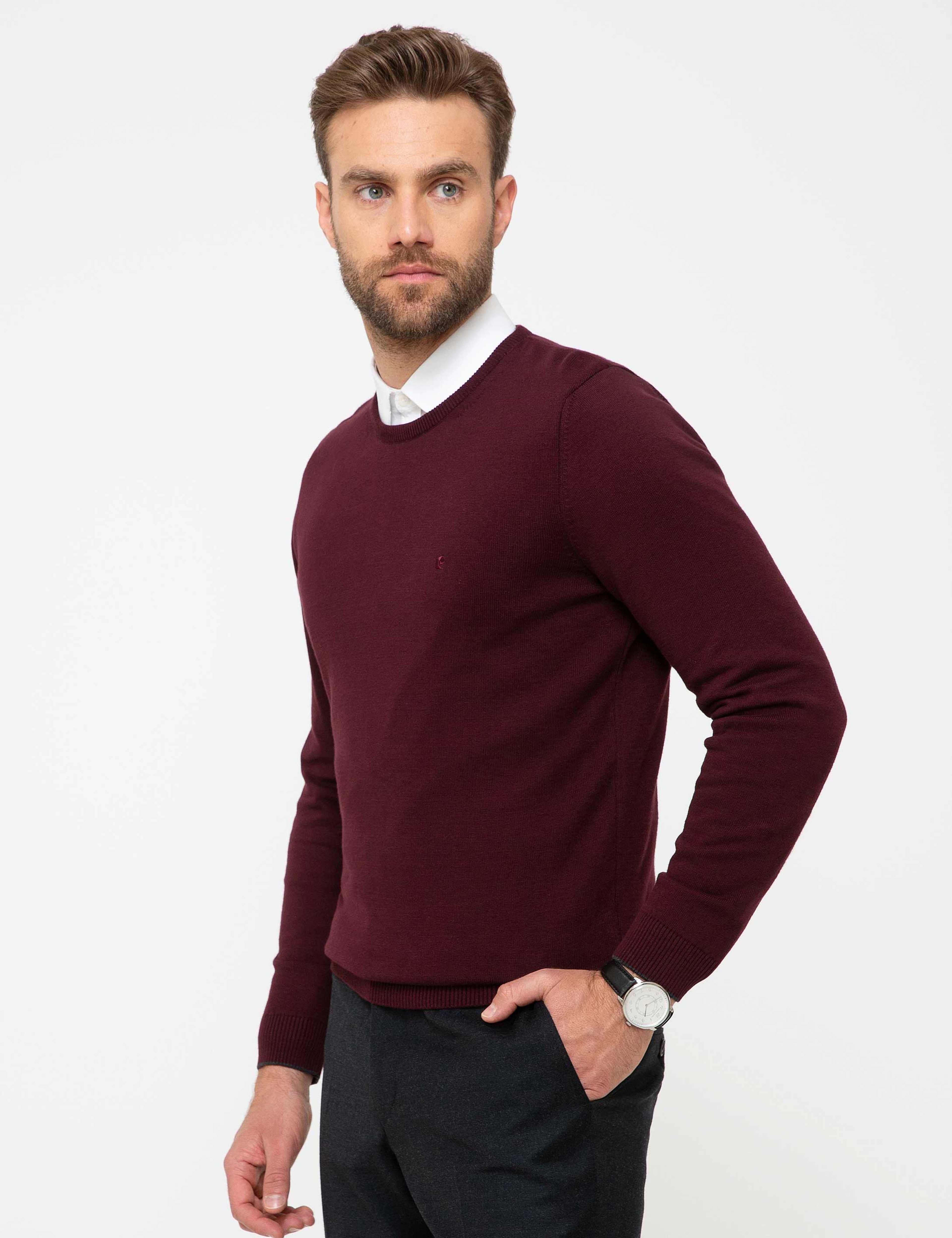 Bordo Slim Fit Basic Kazak - Image 3
