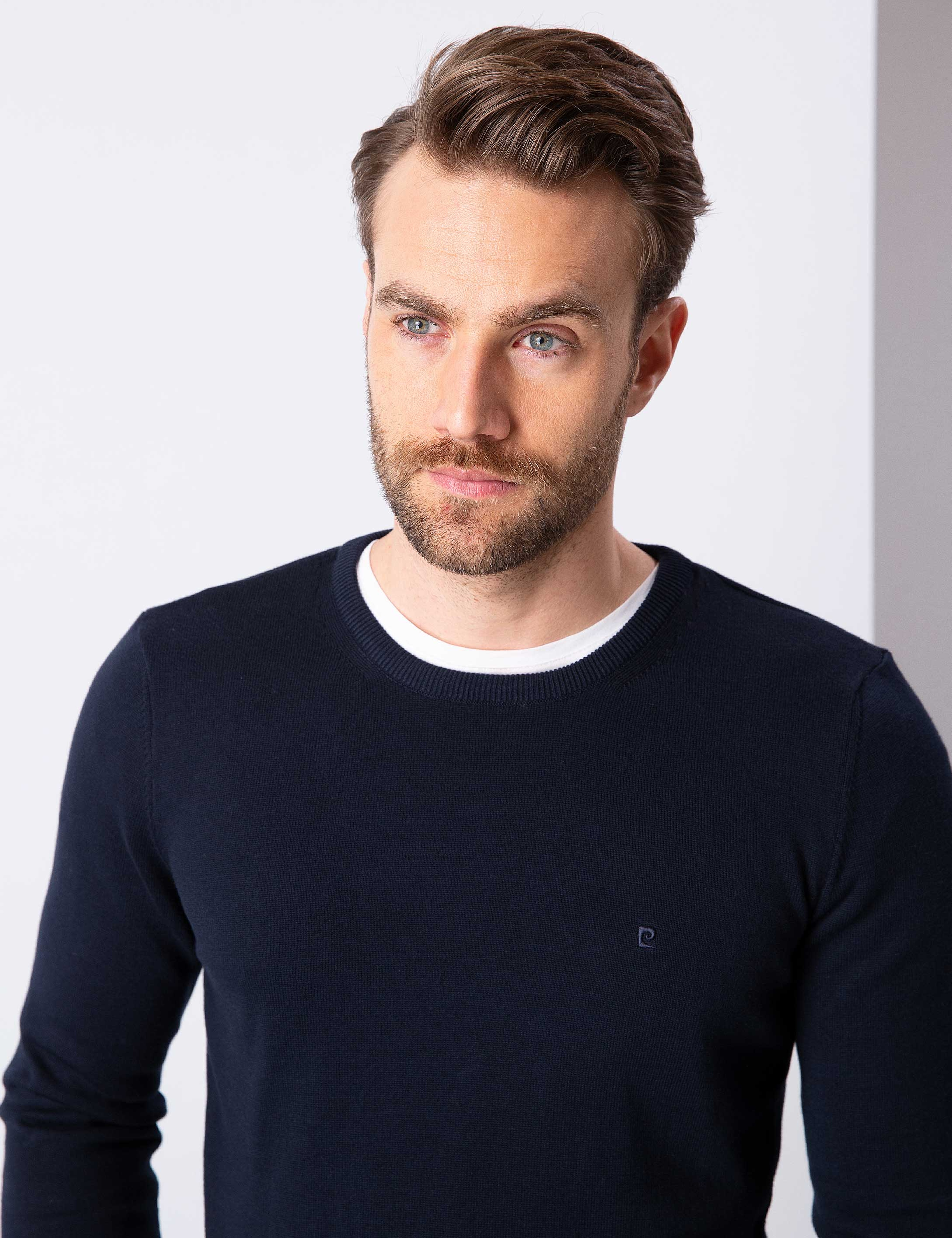Koyu Lacivert Slim Fit Basic Kazak - Image 3