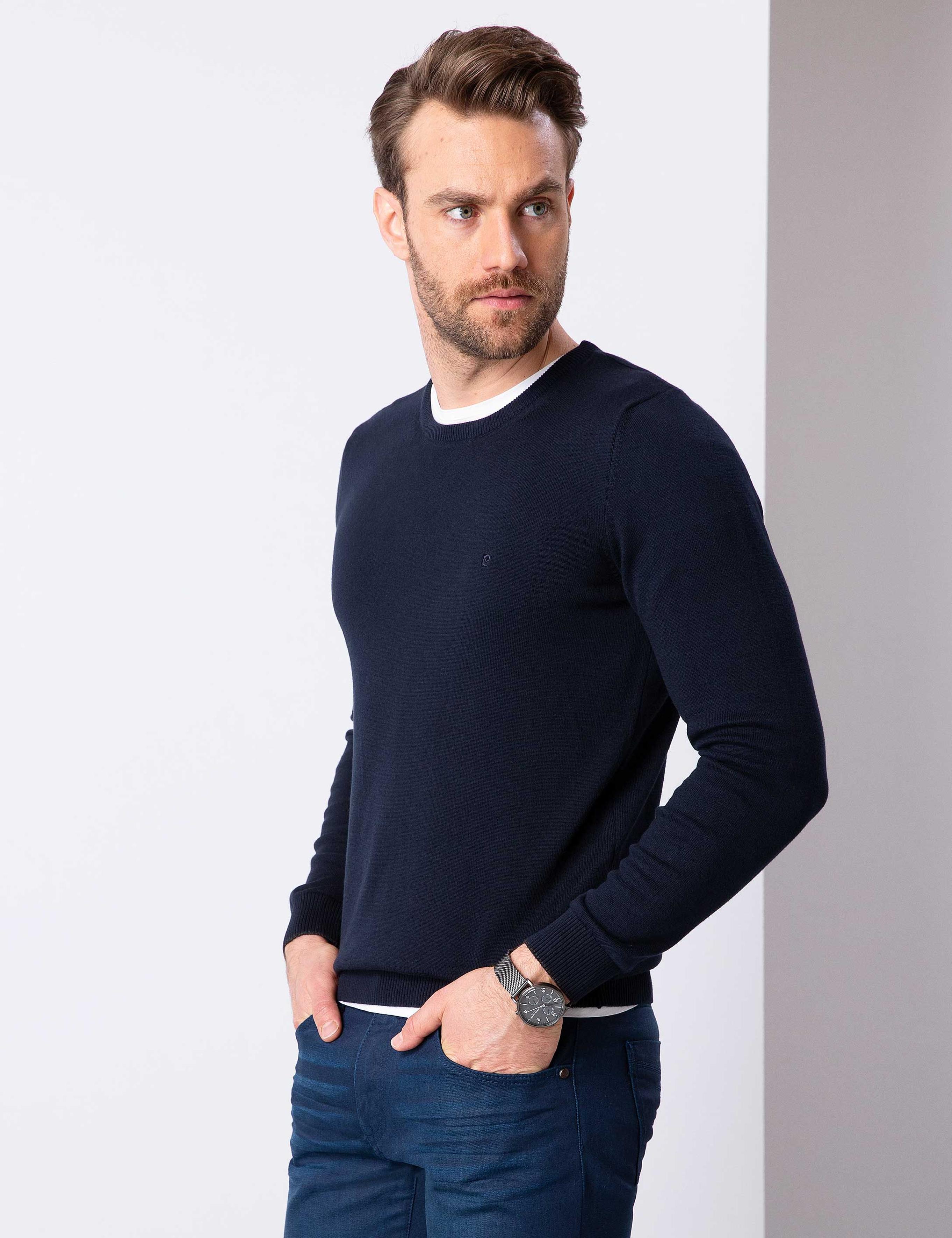 Koyu Lacivert Slim Fit Basic Kazak