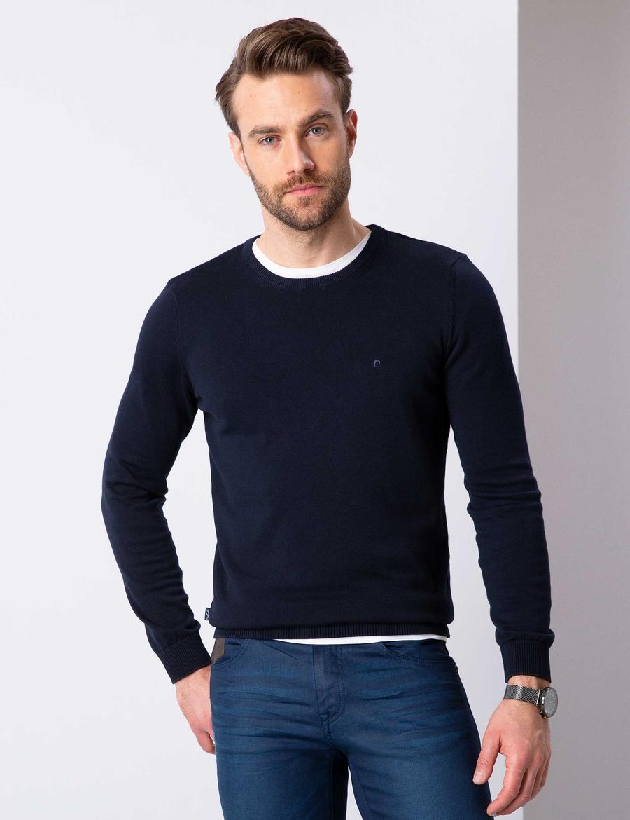 Koyu Lacivert Slim Fit Basic Kazak