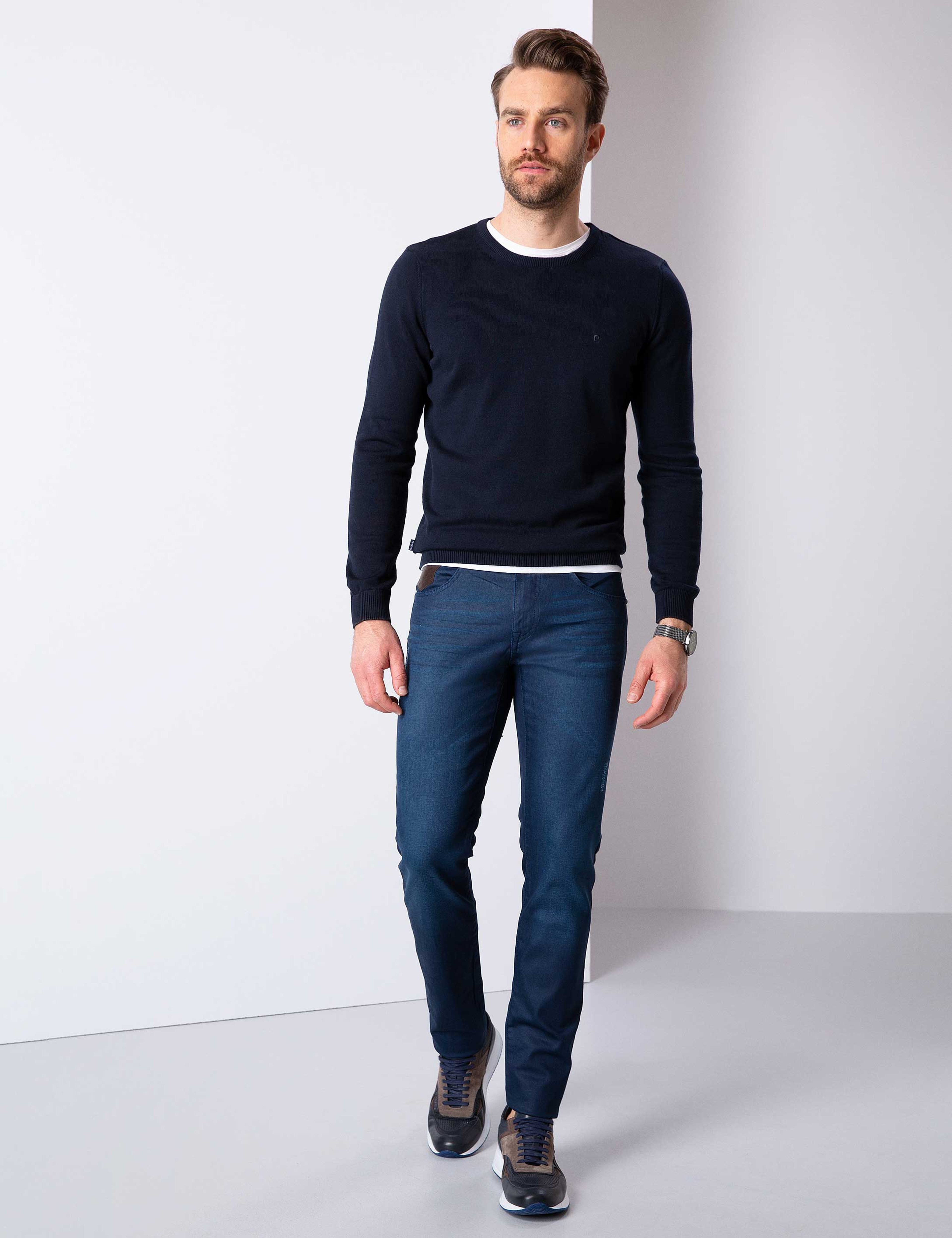 Koyu Lacivert Slim Fit Basic Kazak