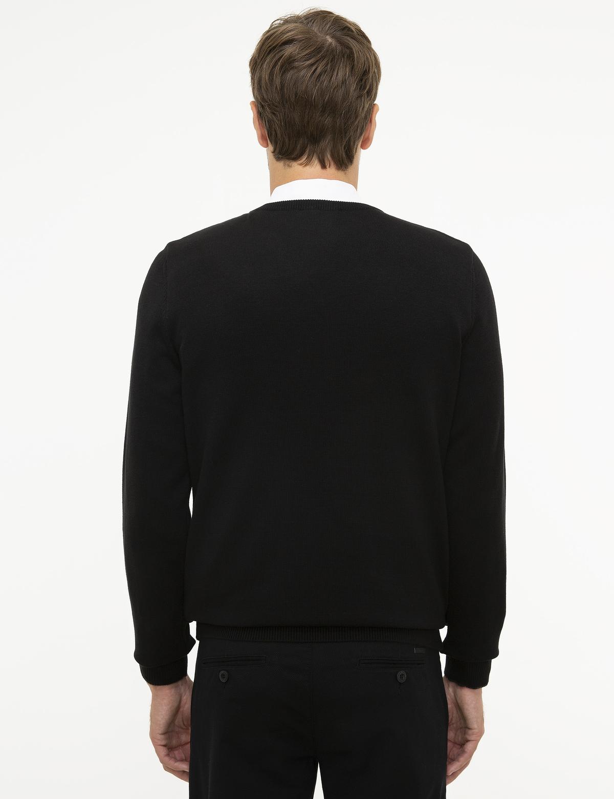 Siyah Slim Fit V Yaka Basic Triko Kazak - 50207495004