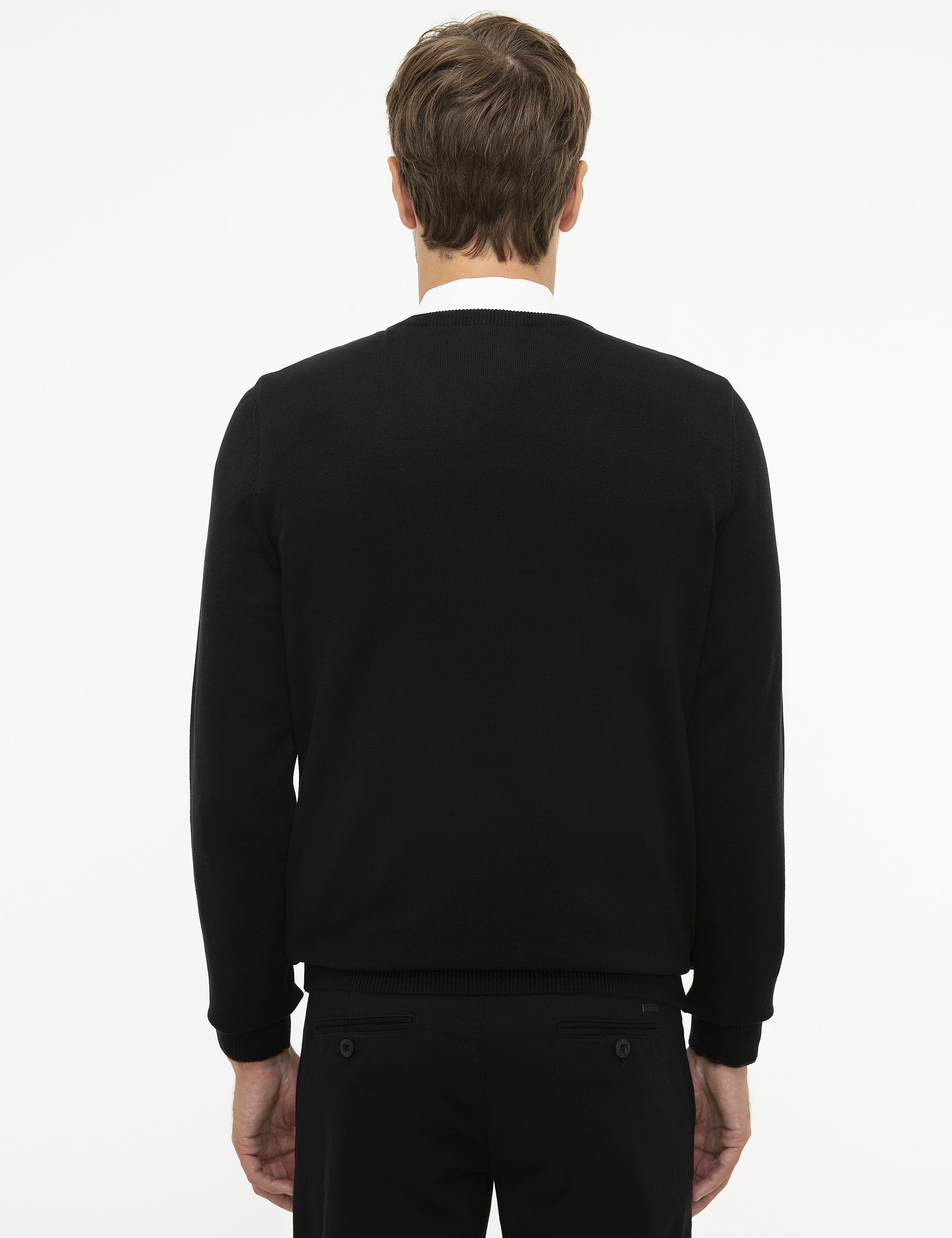 Siyah Slim Fit V Yaka Basic Triko Kazak - Image 4