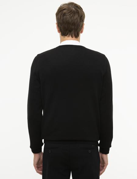 Siyah Slim Fit V Yaka Basic Triko Kazak - 50207495004