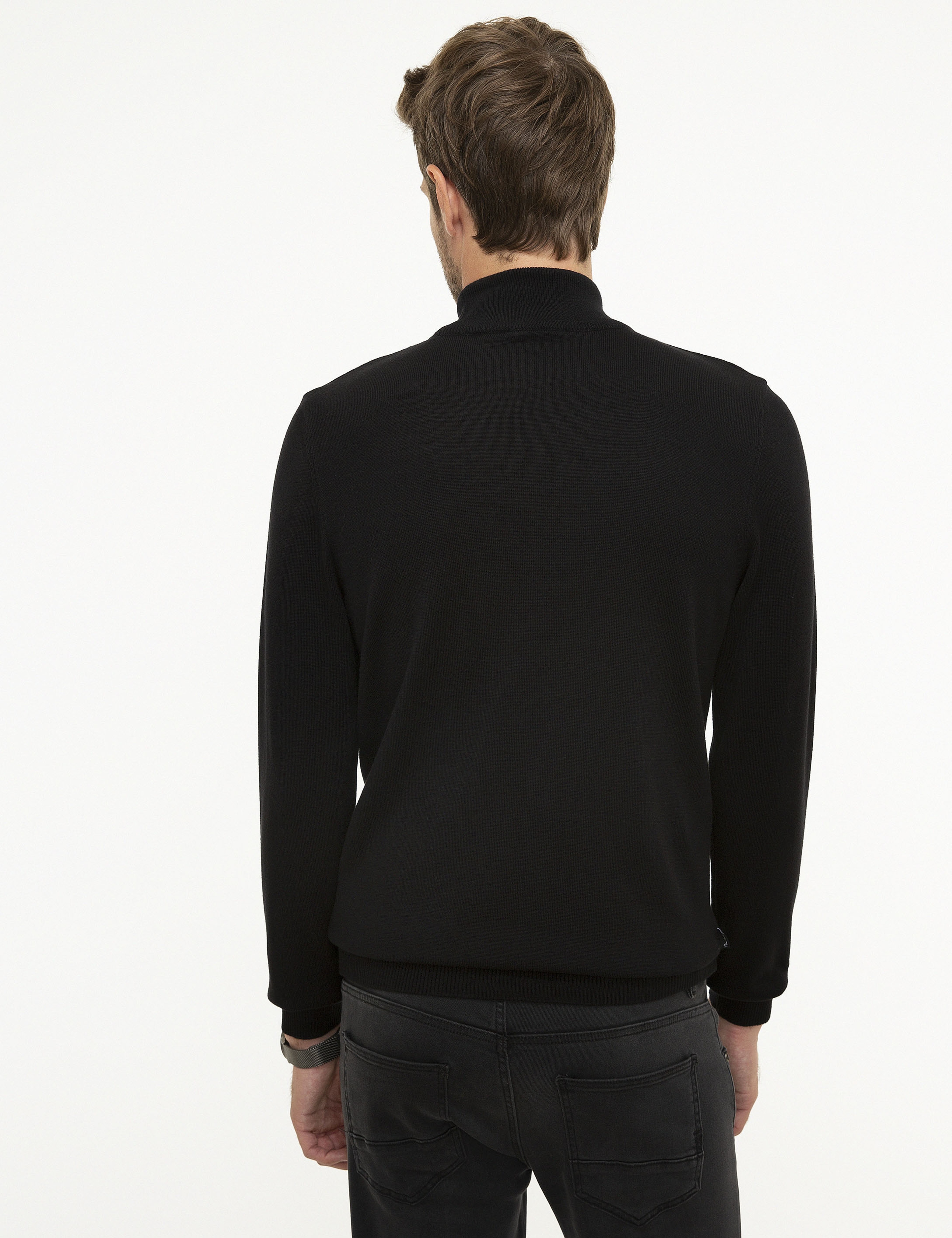 Siyah Slim Fit Basic Triko Kazak