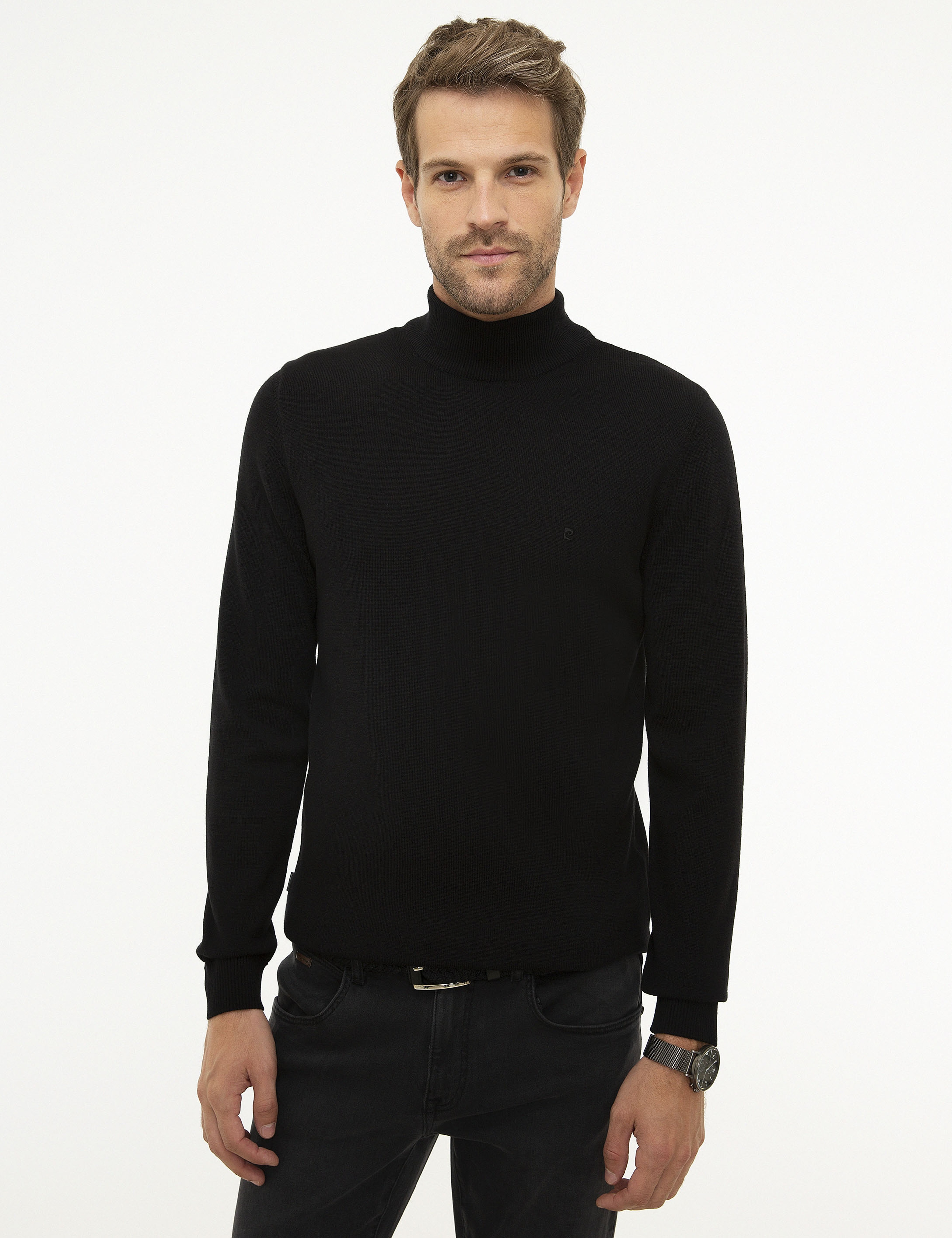 Siyah Slim Fit Basic Triko Kazak - Image 2