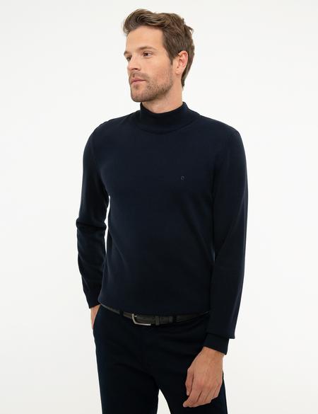 Koyu Lacivert Slim Fit Yarım Balıkçı Yaka Basic Triko Kazak - 50207508231