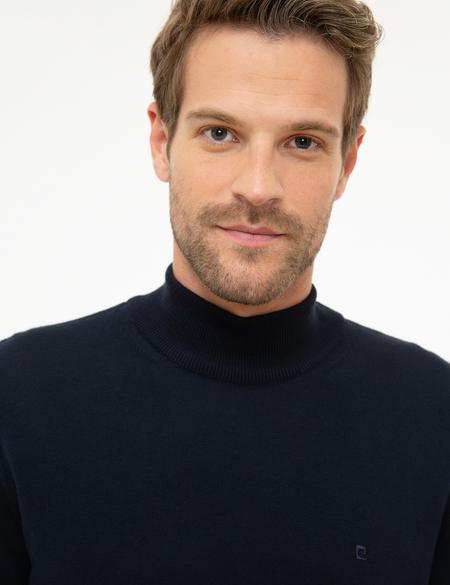 Koyu Lacivert Slim Fit Yarım Balıkçı Yaka Basic Triko Kazak - 50207508231