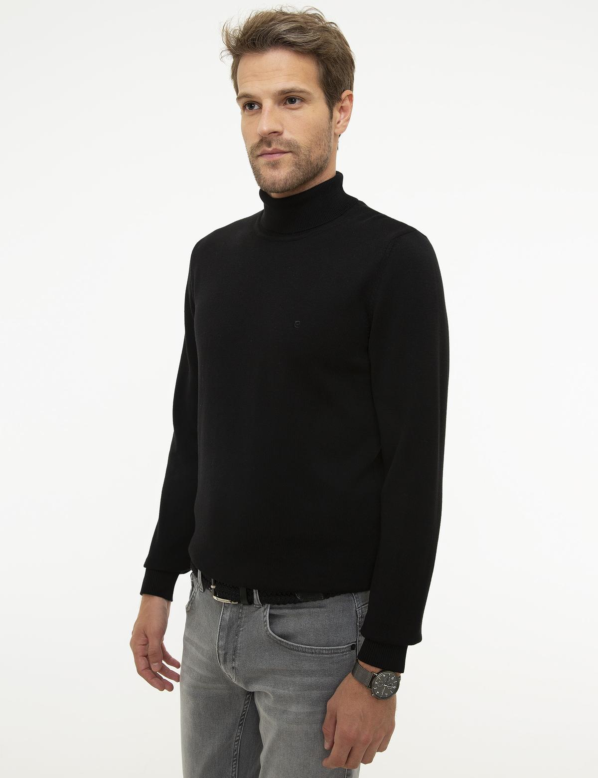 Siyah Slim Fit Basic Kazak - 50207572141