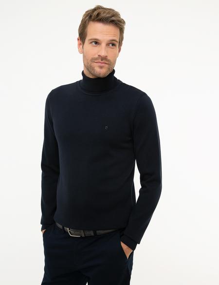 Koyu Lacivert Slim Fit Tam Balıkçı Yaka Basic Triko Kazak - 50207572206